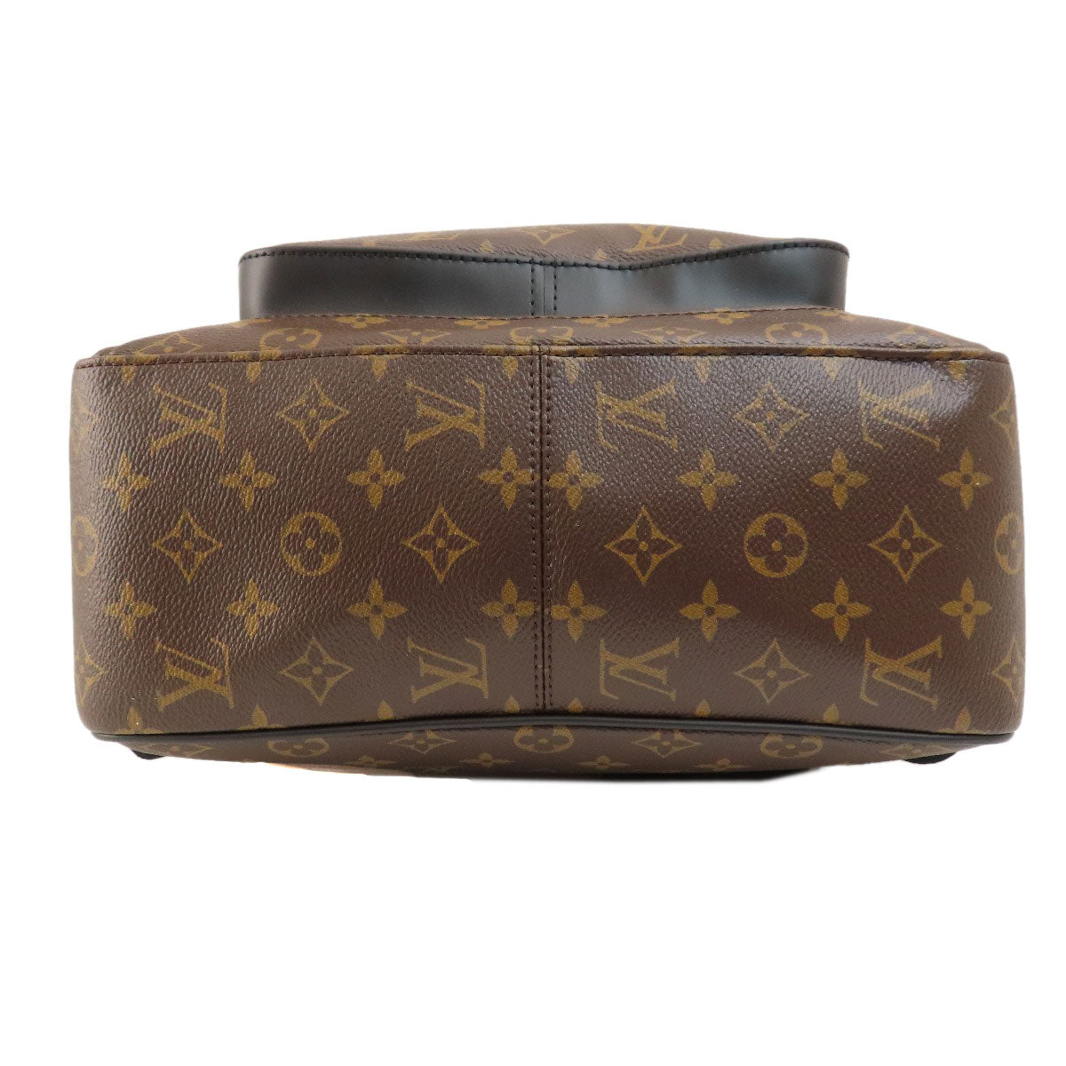 Brown leather product with gold monogram pattern on a white background