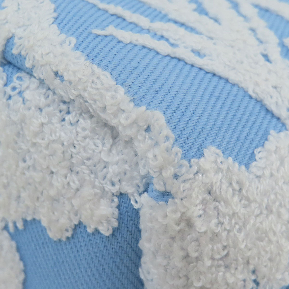 Close-up of blue and white textured fabric