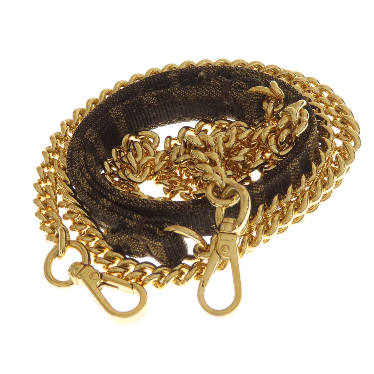 Gold chain strap with black fabric on a white background