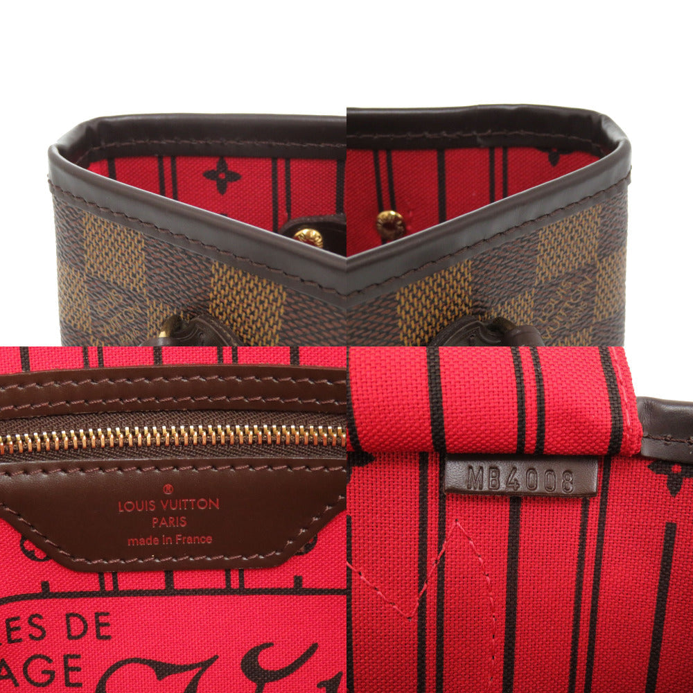 Louis Vuitton handbag with red and black pattern, featuring brand logo and model number.