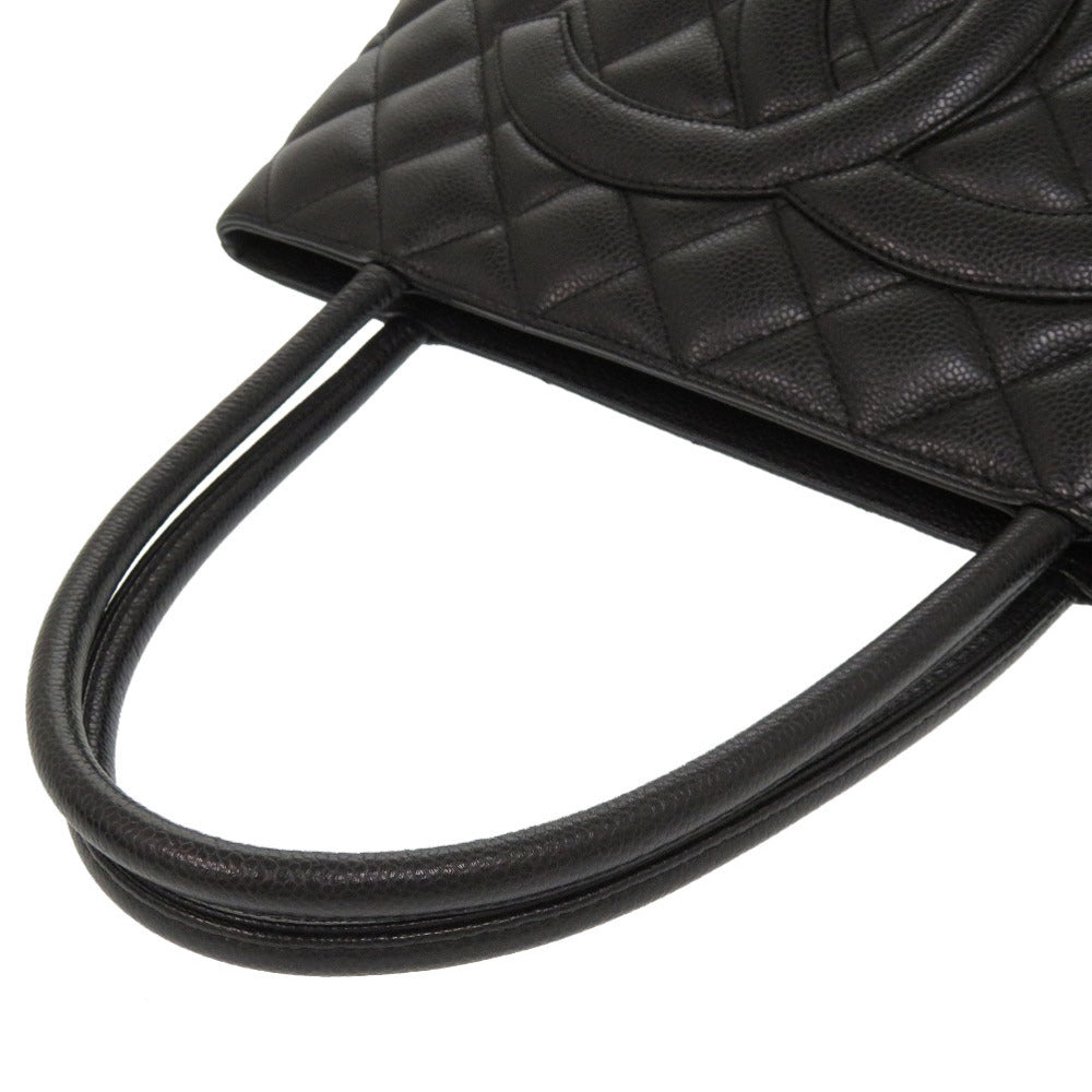 handles Chanel Caviar Quilted Medallion Tote Black 
