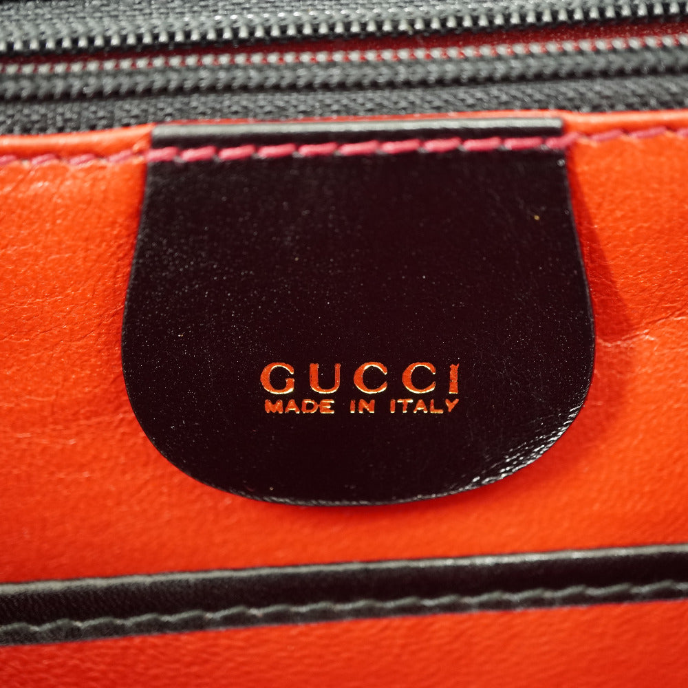 stamp Gucci Handbag Black Leather Bamboo Handle Gold Hardware