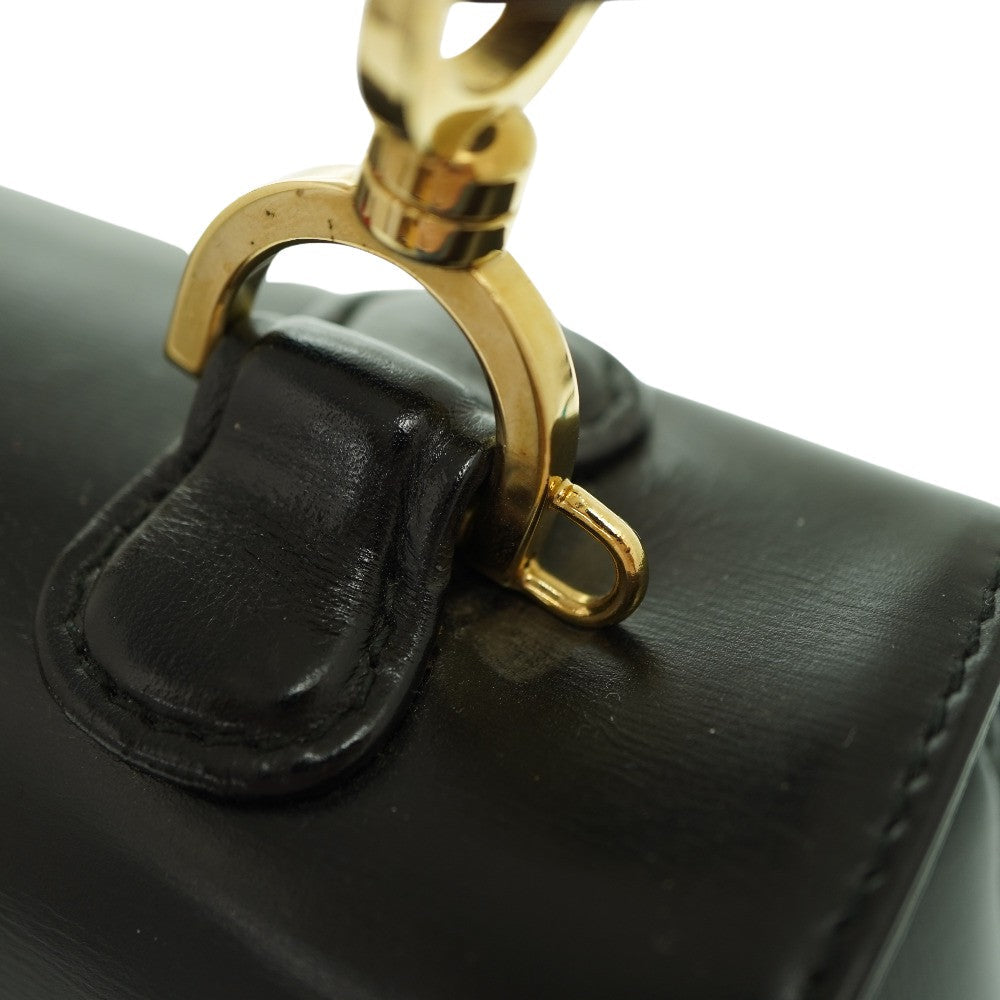 hardware Gucci Handbag Black Leather Bamboo Handle Gold Hardware