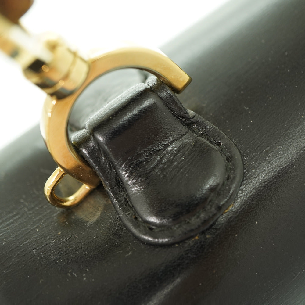 strap hardware Gucci Handbag Black Leather Bamboo Handle Gold Hardware