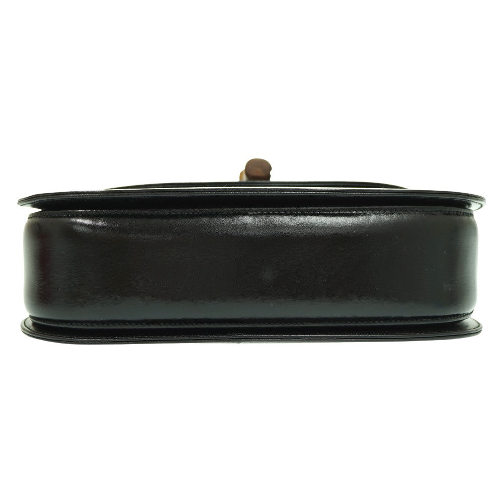 bottom Gucci Handbag Black Leather Bamboo Handle Gold Hardware