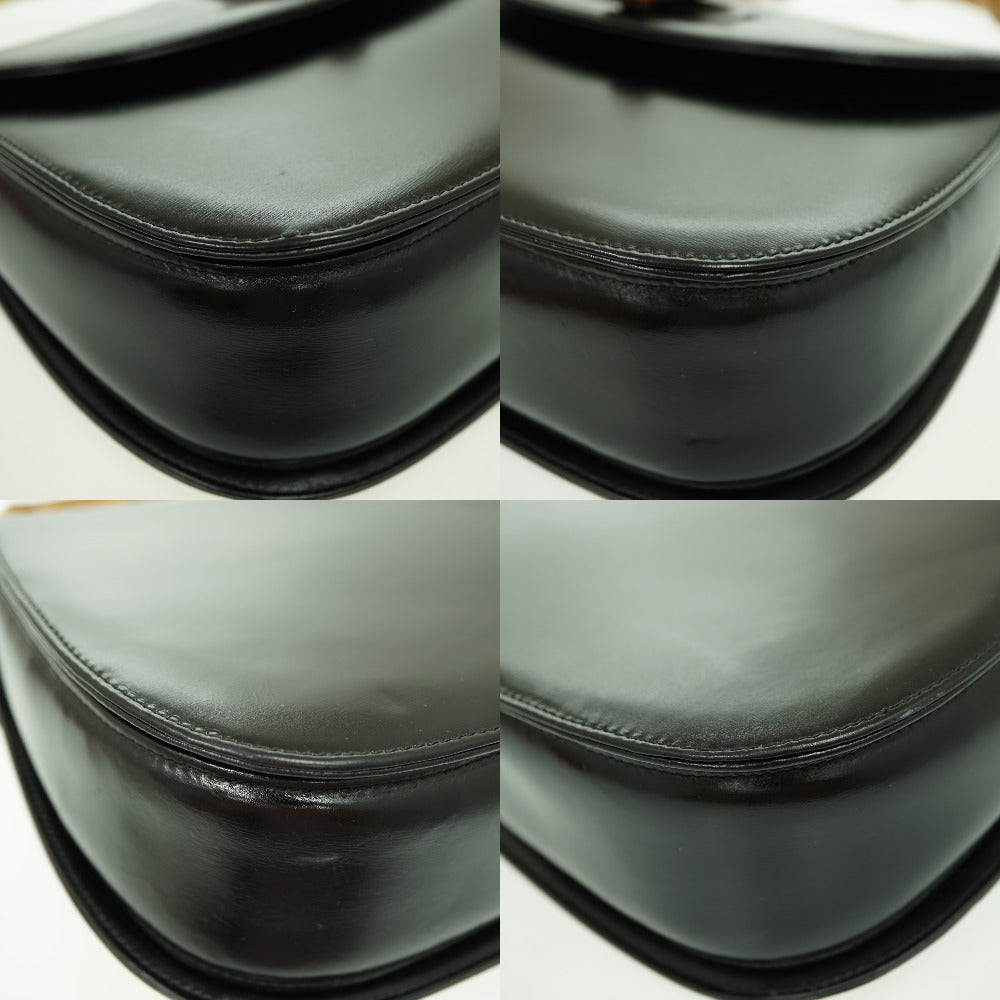 corners Gucci Handbag Black Leather Bamboo Handle Gold Hardware