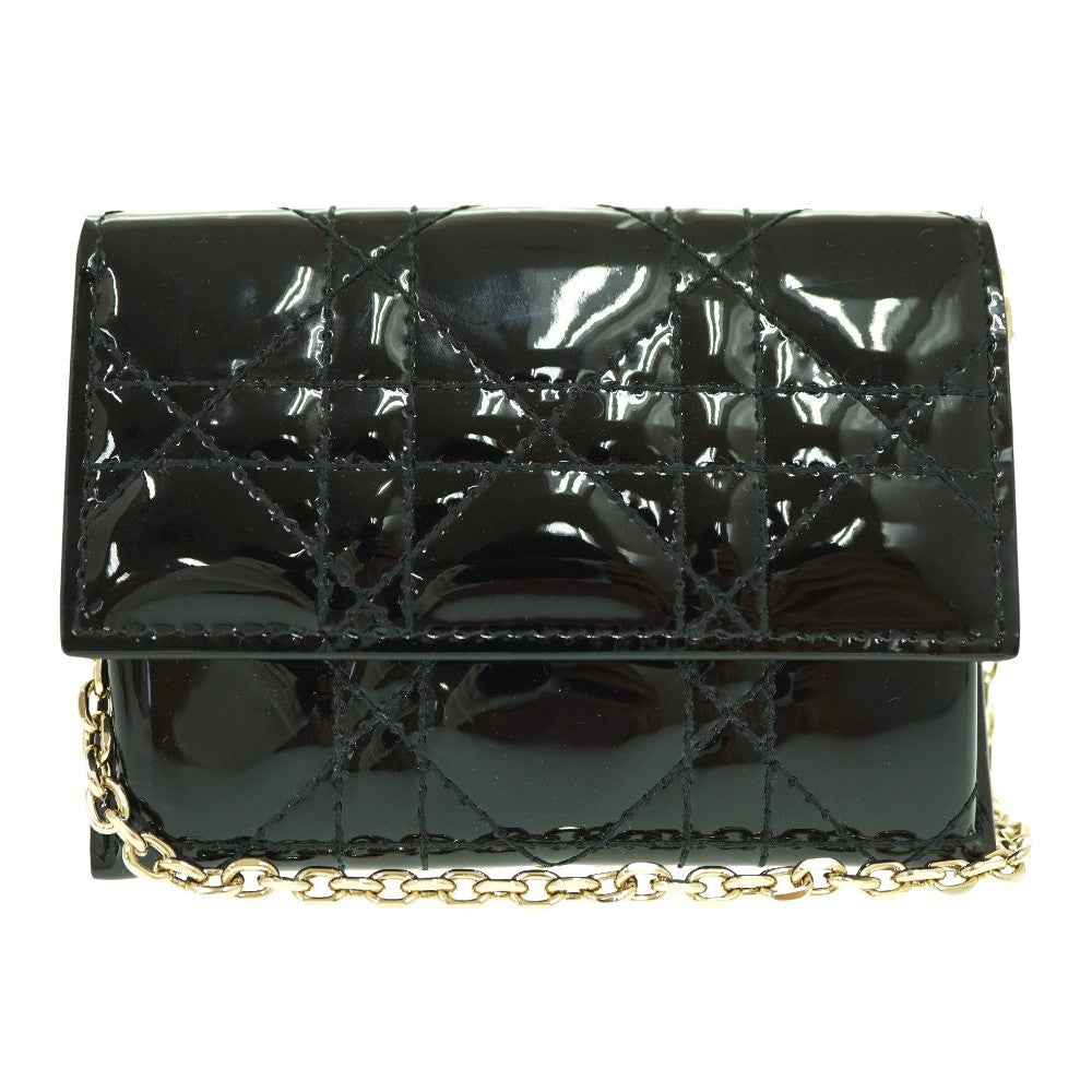 Christian Dior Nano Lady Dior Patent Leather Chain Pouch Black