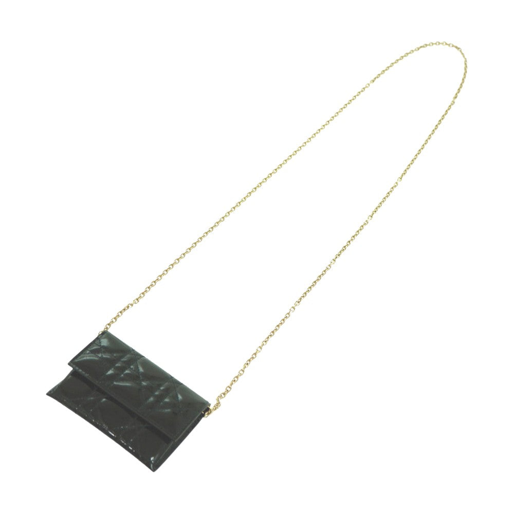 long chain Christian Dior Nano Lady Dior Patent Leather Chain Pouch Black
