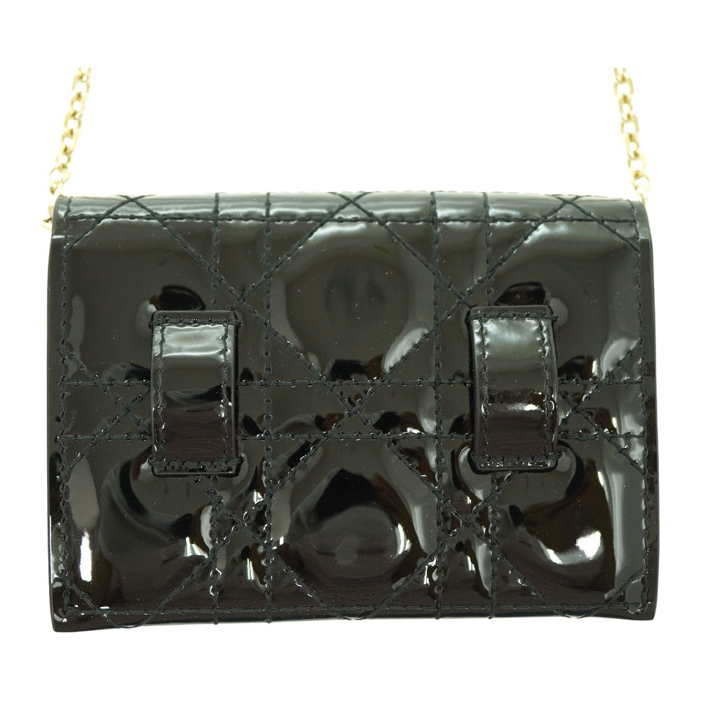 back Christian Dior Nano Lady Dior Patent Leather Chain Pouch Black