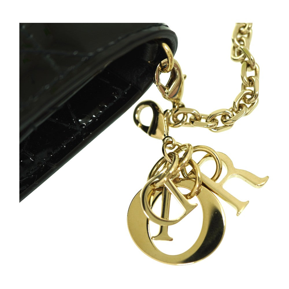 charm Christian Dior Nano Lady Dior Patent Leather Chain Pouch Black