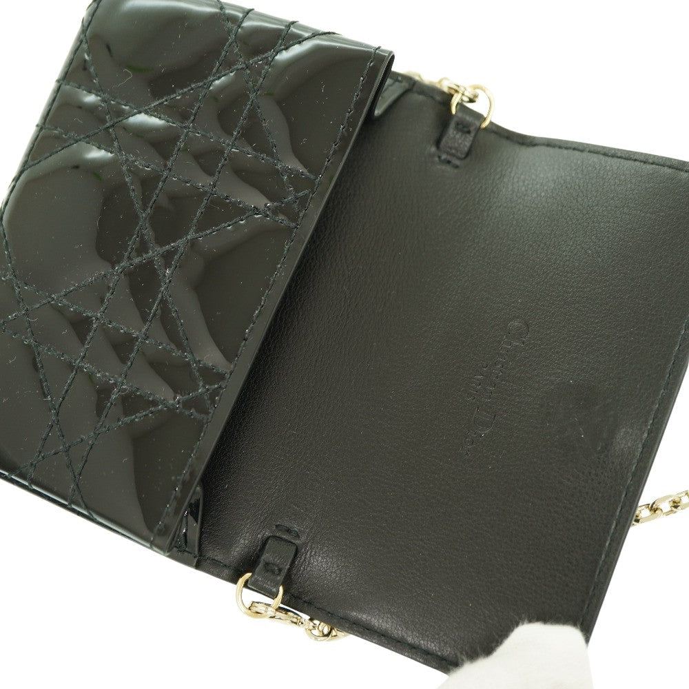 interior flap Christian Dior Nano Lady Dior Patent Leather Chain Pouch Black