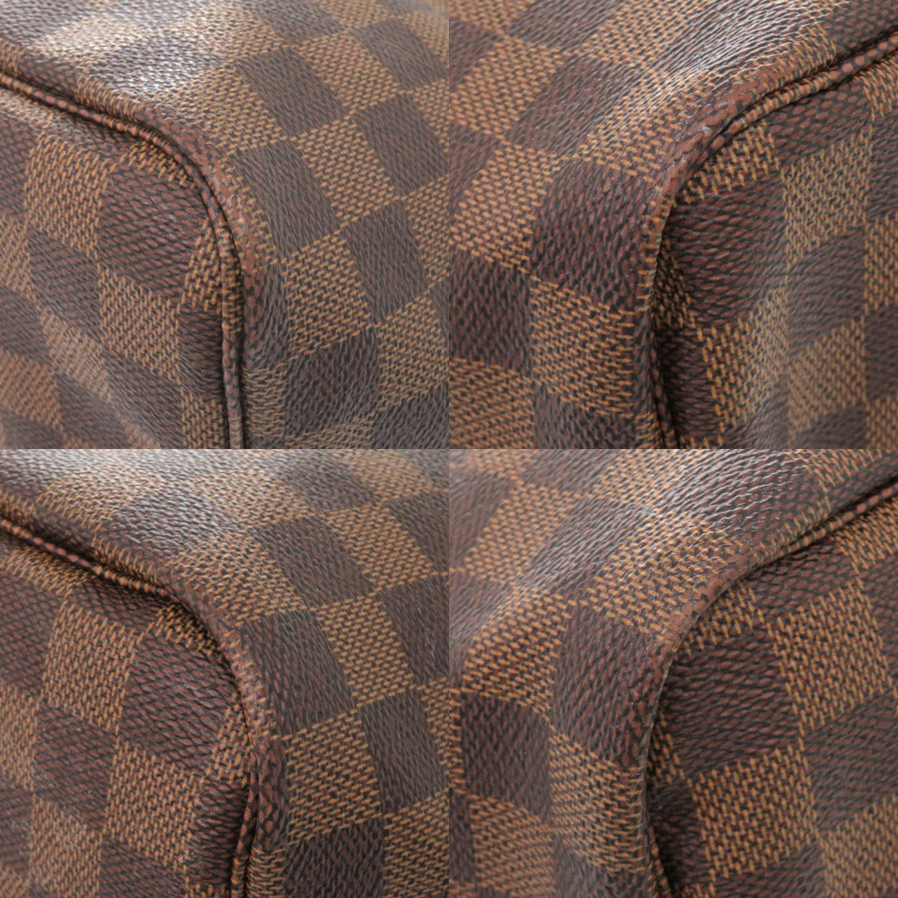 Close-up of a brown checkered patterned bag