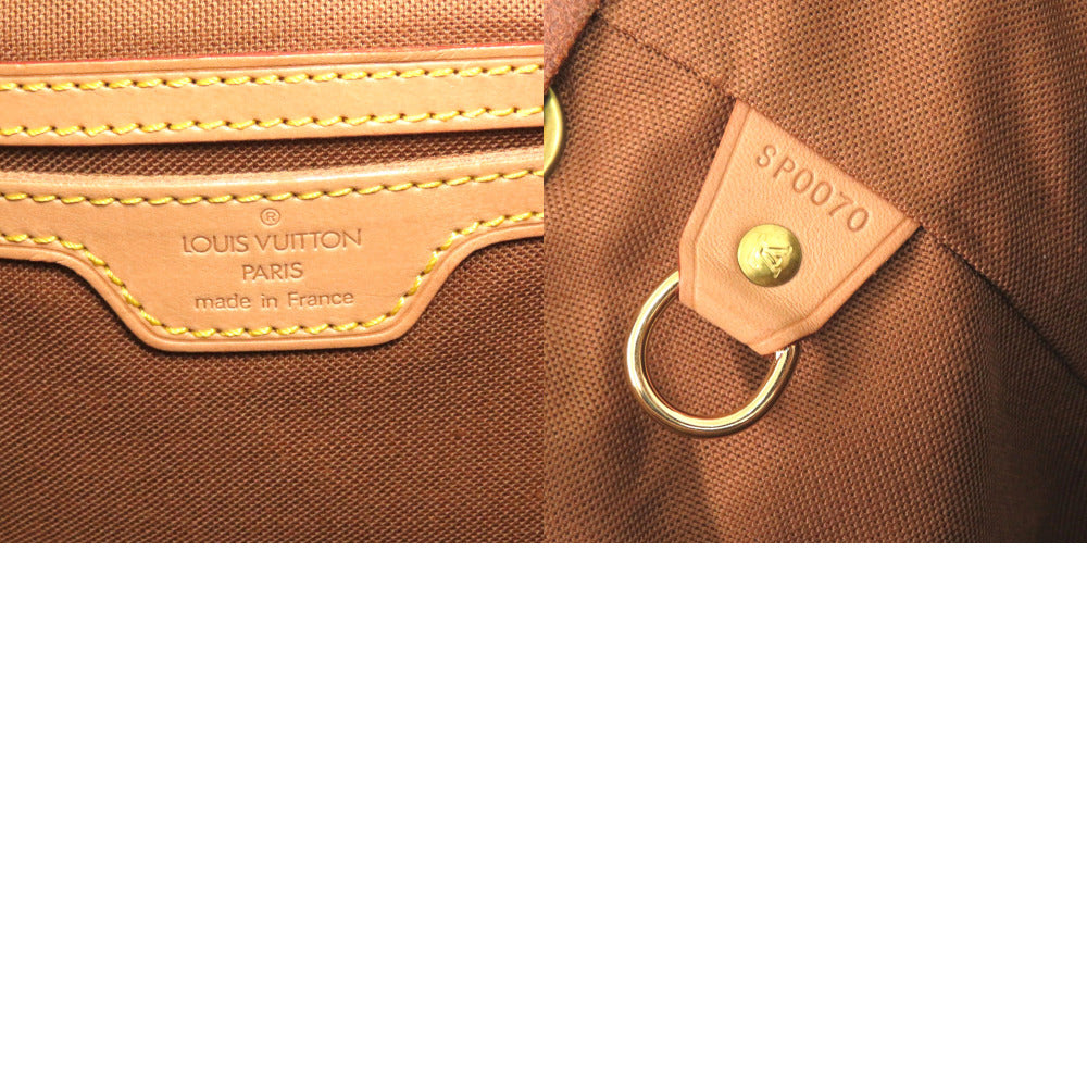 Close-up of a brown Louis Vuitton bag with gold hardware.