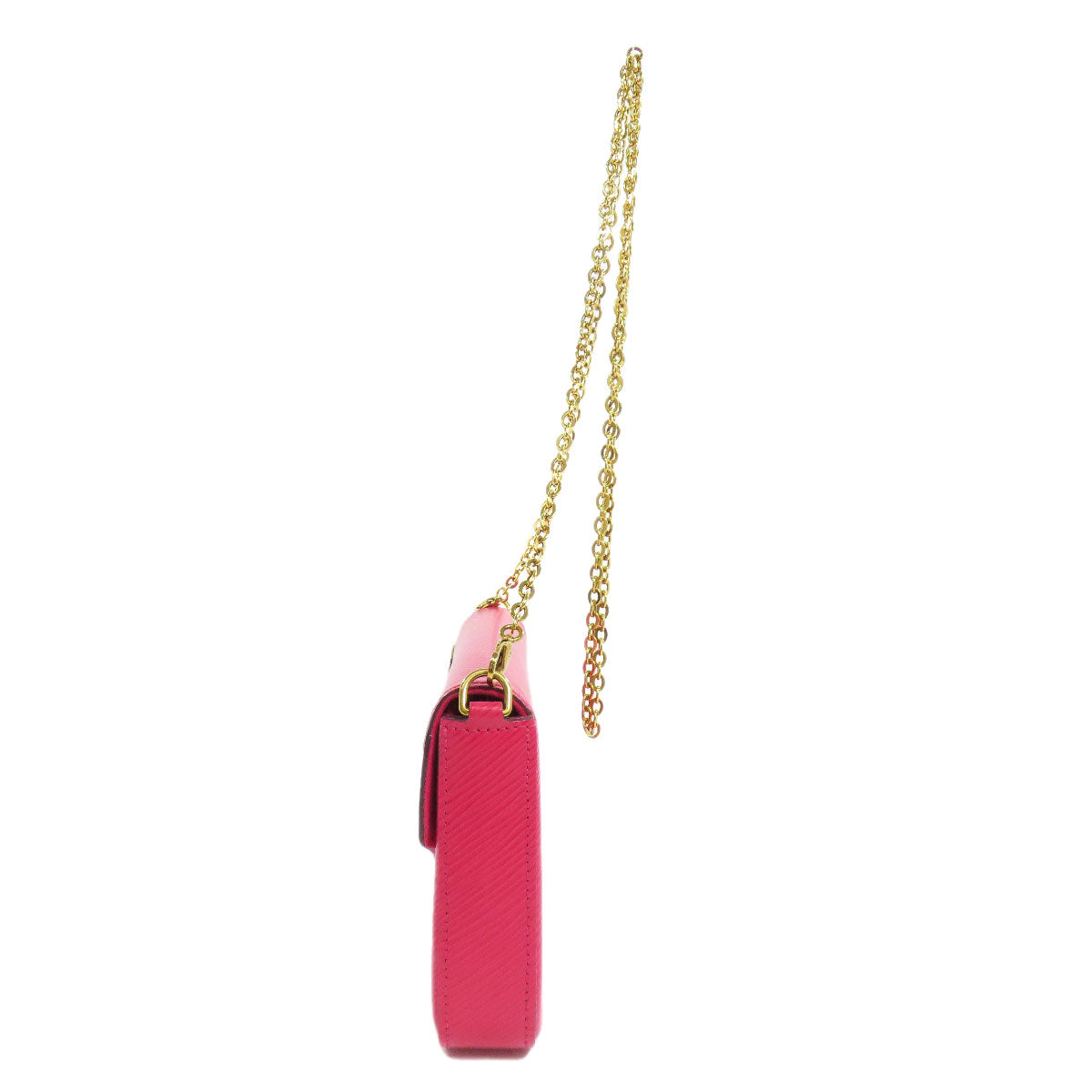 Pink lip balm with gold chain on a white background