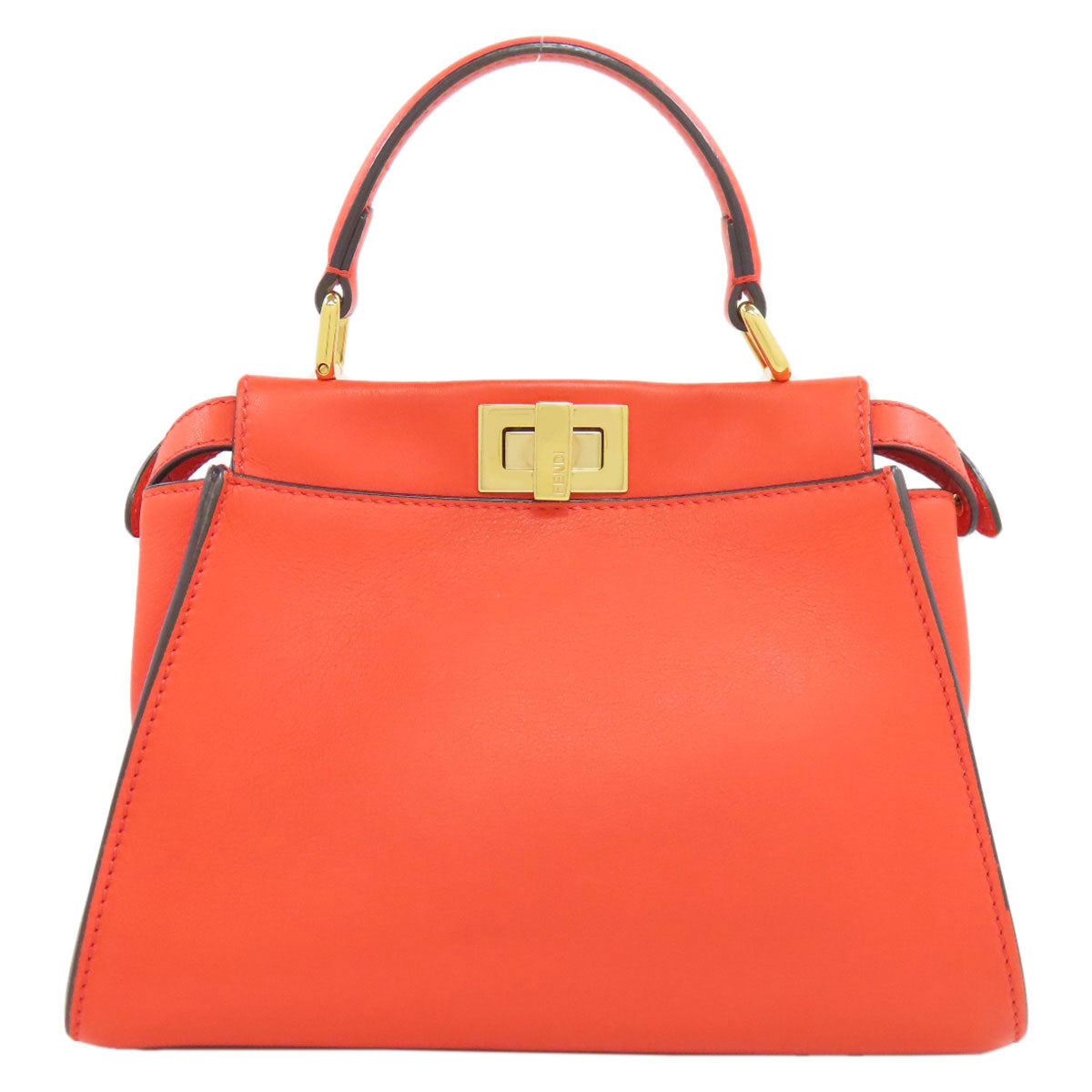 Orange handbag with gold clasp on a white background