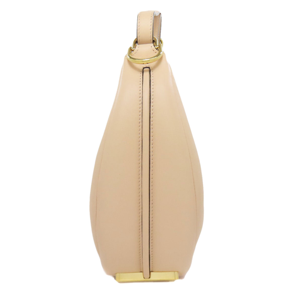 Beige handbag with gold accents on a white background