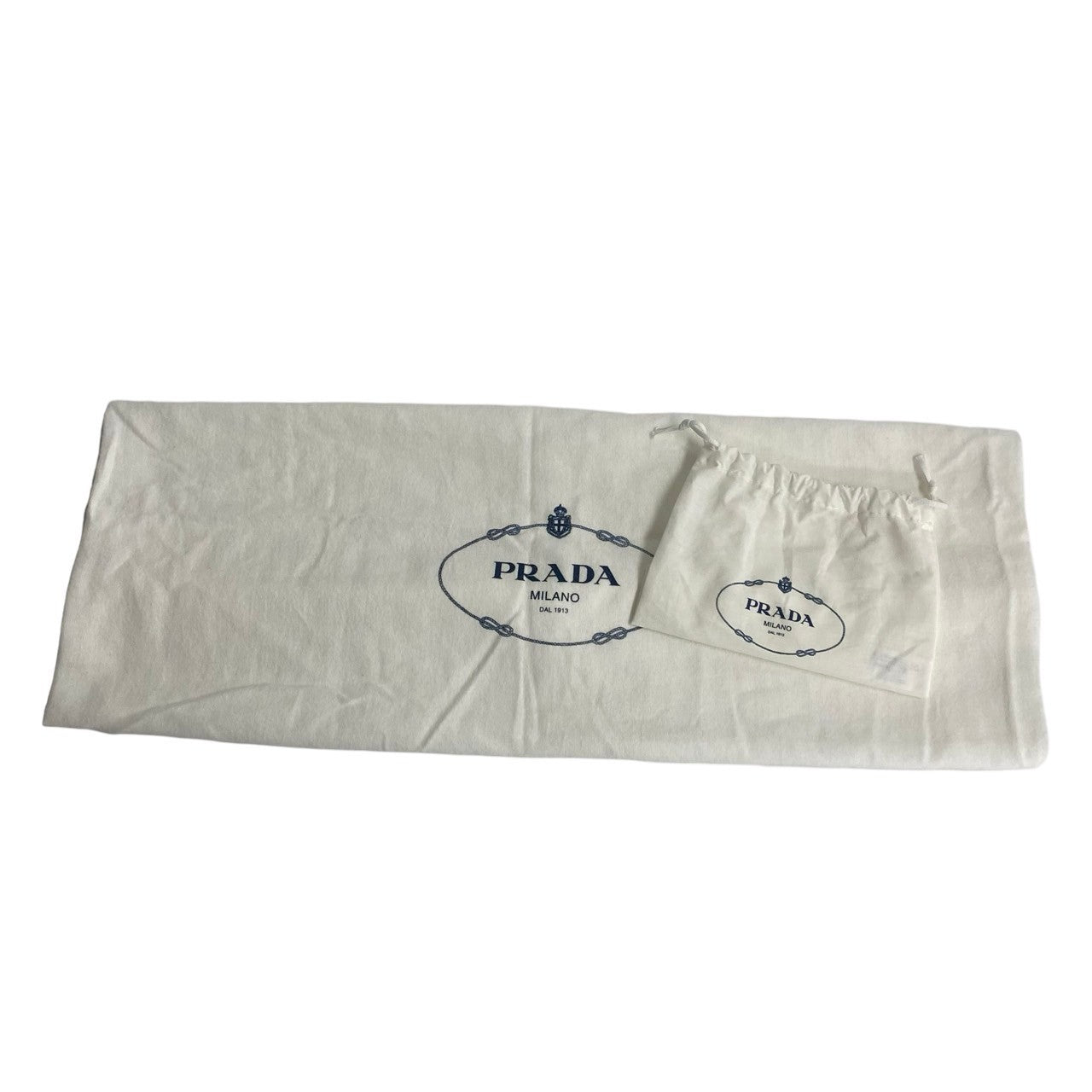 Prada branded white fabric with logo on a white background