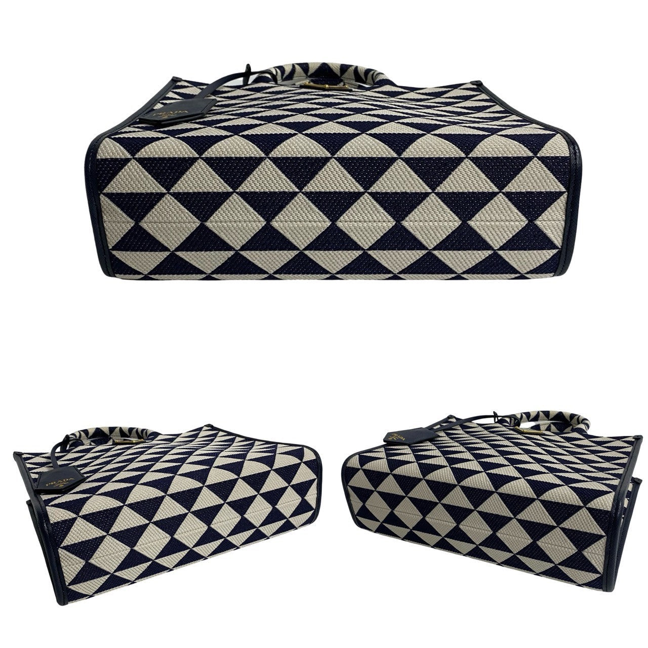 Set of geometric-patterned bags on a white background