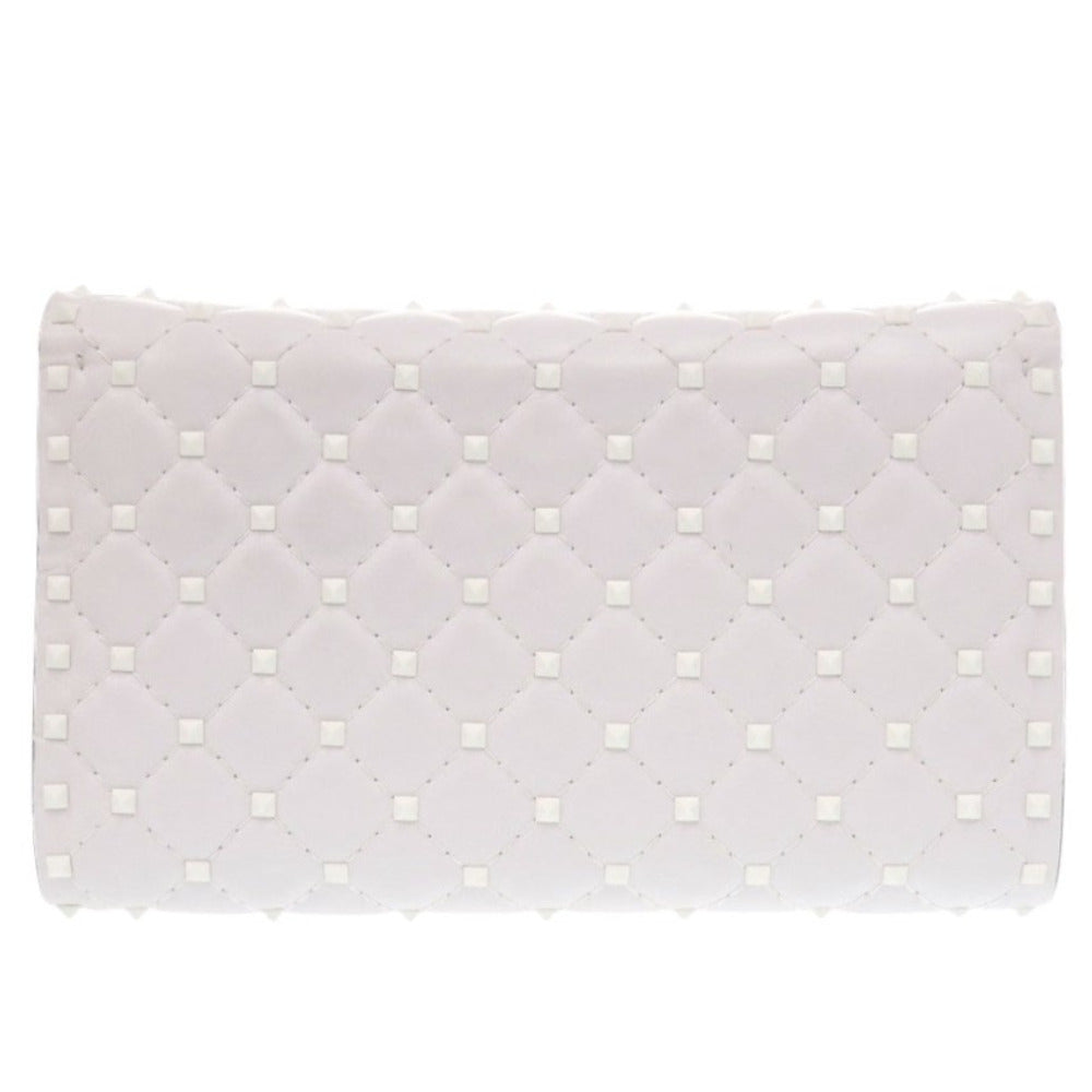 Quilted clutch bag with a diamond pattern on a white background