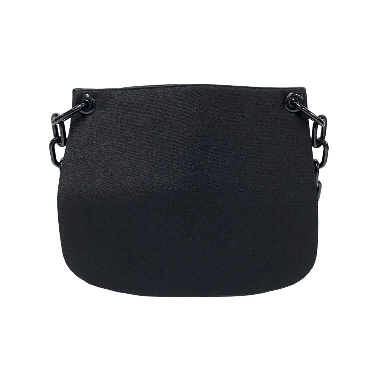 Black handbag with chain strap on a white background