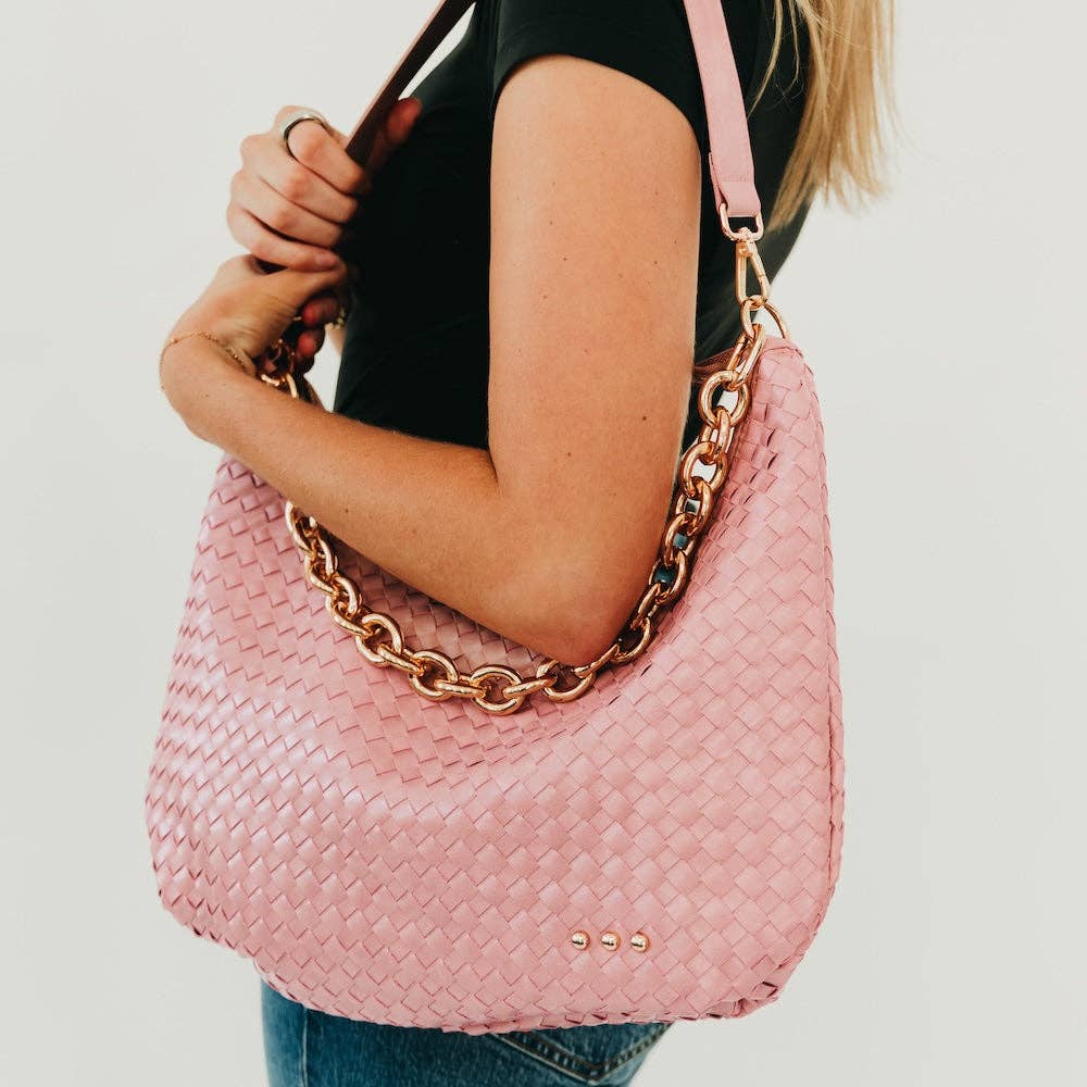 Sienna Slouchy Woven Shoulder Bag – Chain Detail | Boutique | New: Checkered Tan