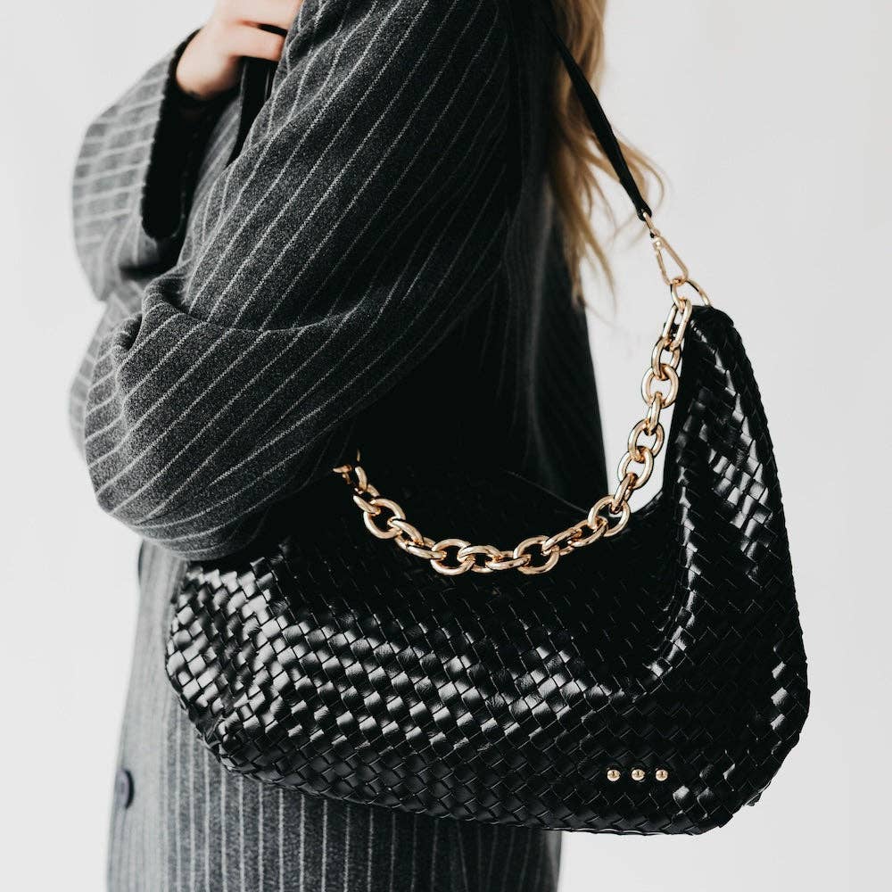Sienna Slouchy Woven Shoulder Bag – Chain Detail | Boutique | New: Checkered Tan