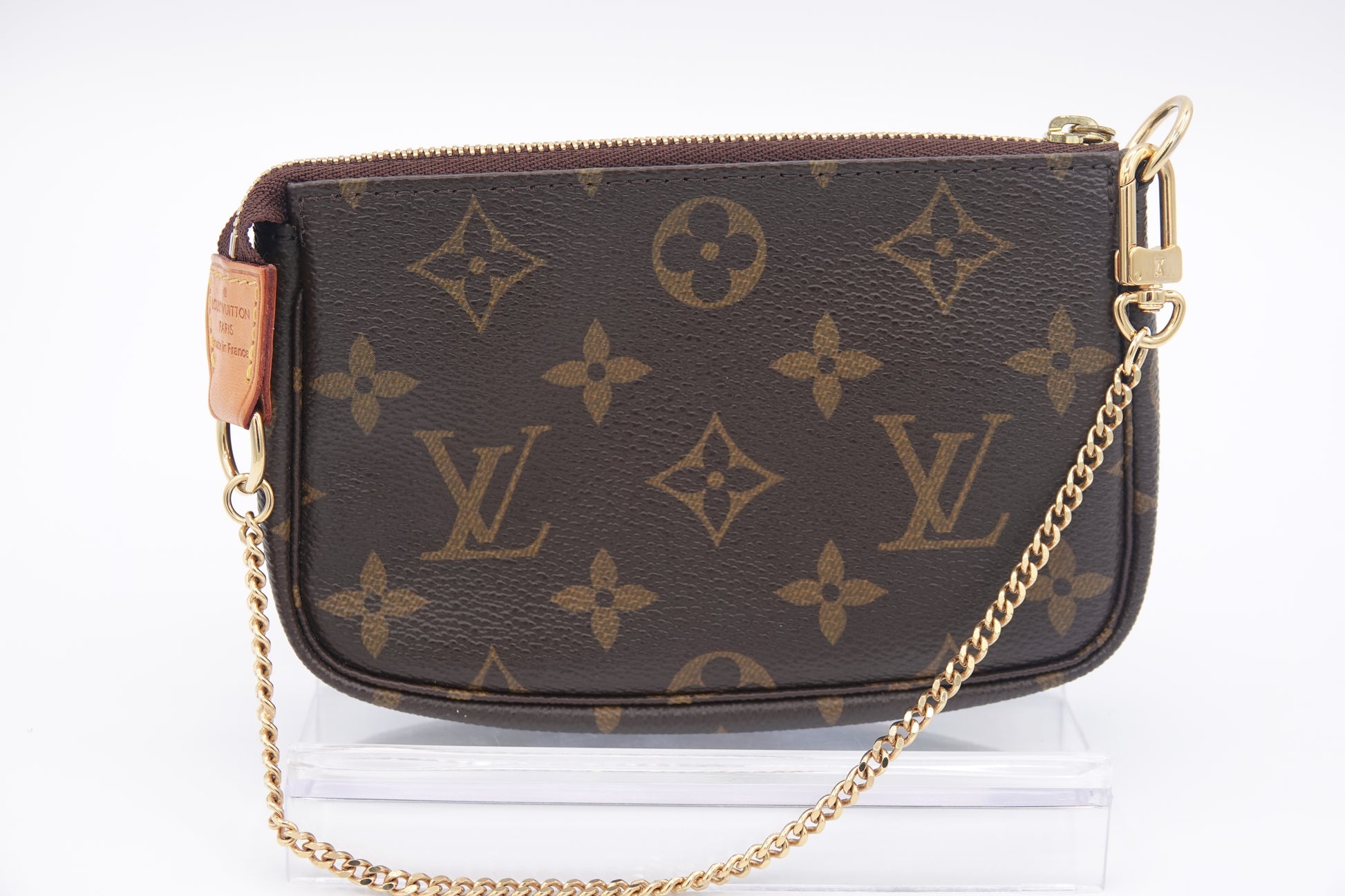 Louis Vuitton brown canvas  Monogram Mini Pochette Accessories gold hardware