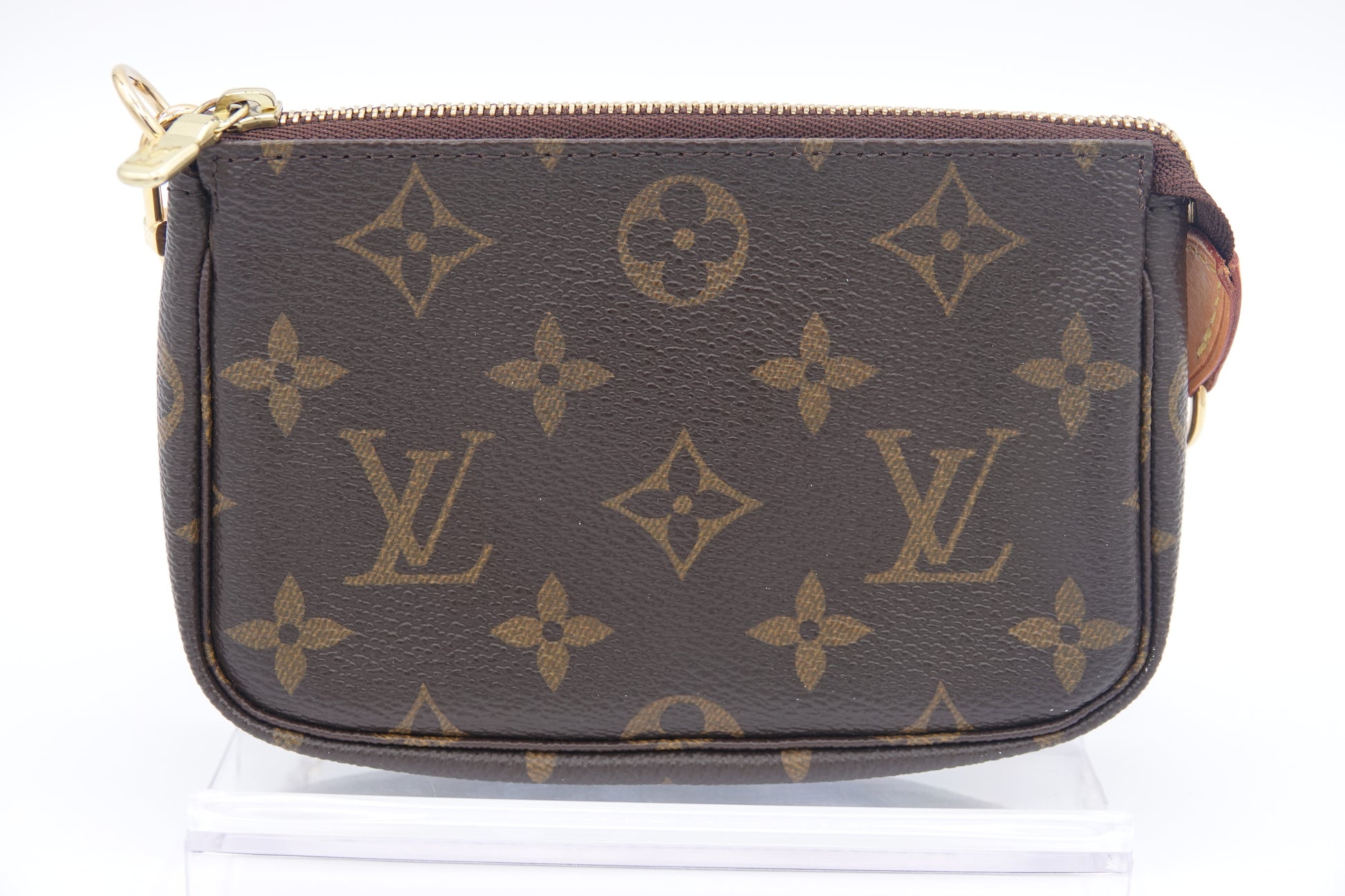 back Louis Vuitton brown canvas  Monogram Mini Pochette Accessories gold hardware