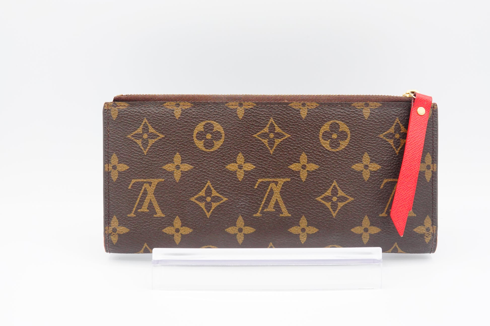 back Louis Vuitton Brown Canvas Monogram Adele Coquelicot Wallet Red
