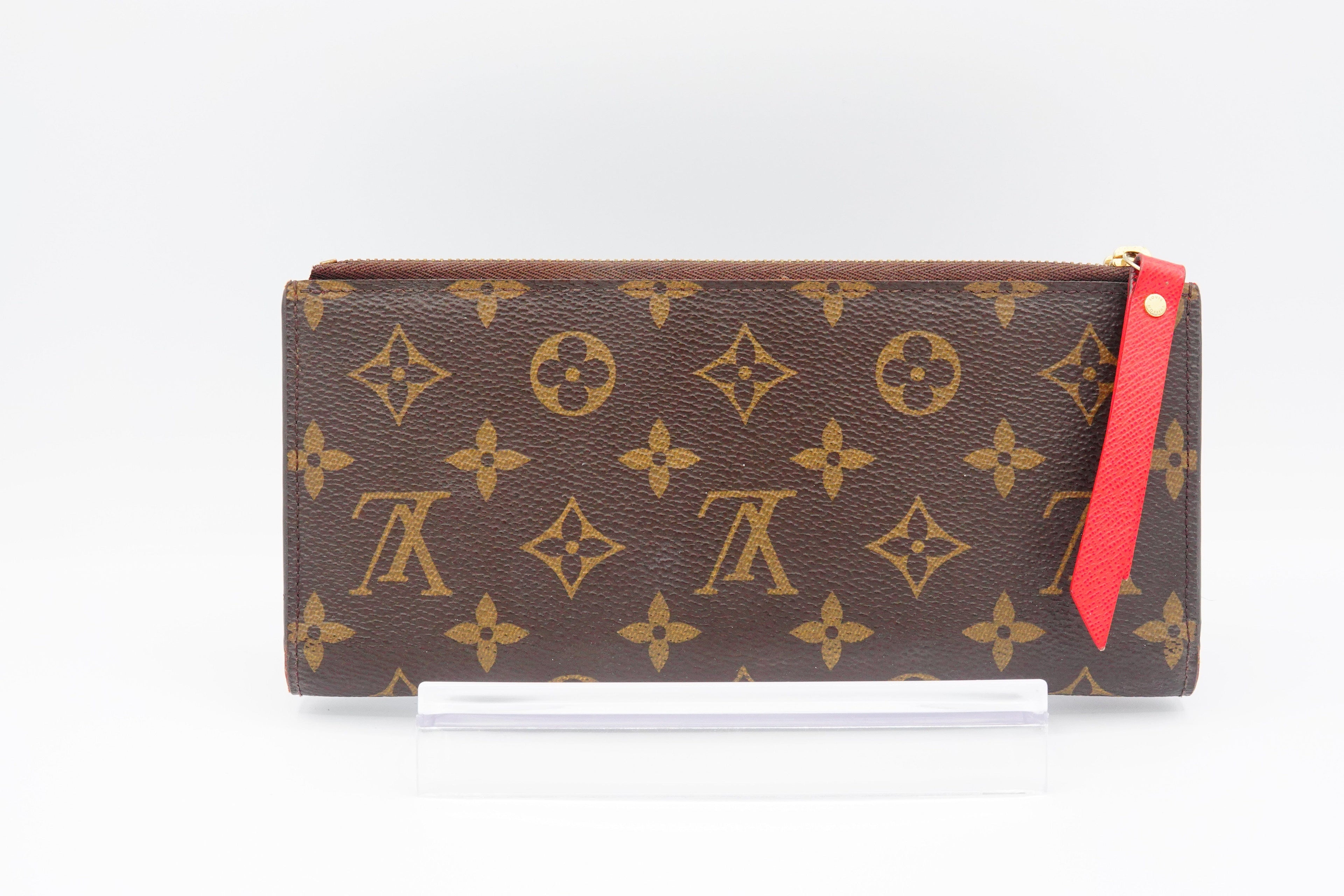 back Louis Vuitton Brown Canvas Monogram Adele Coquelicot Wallet Red