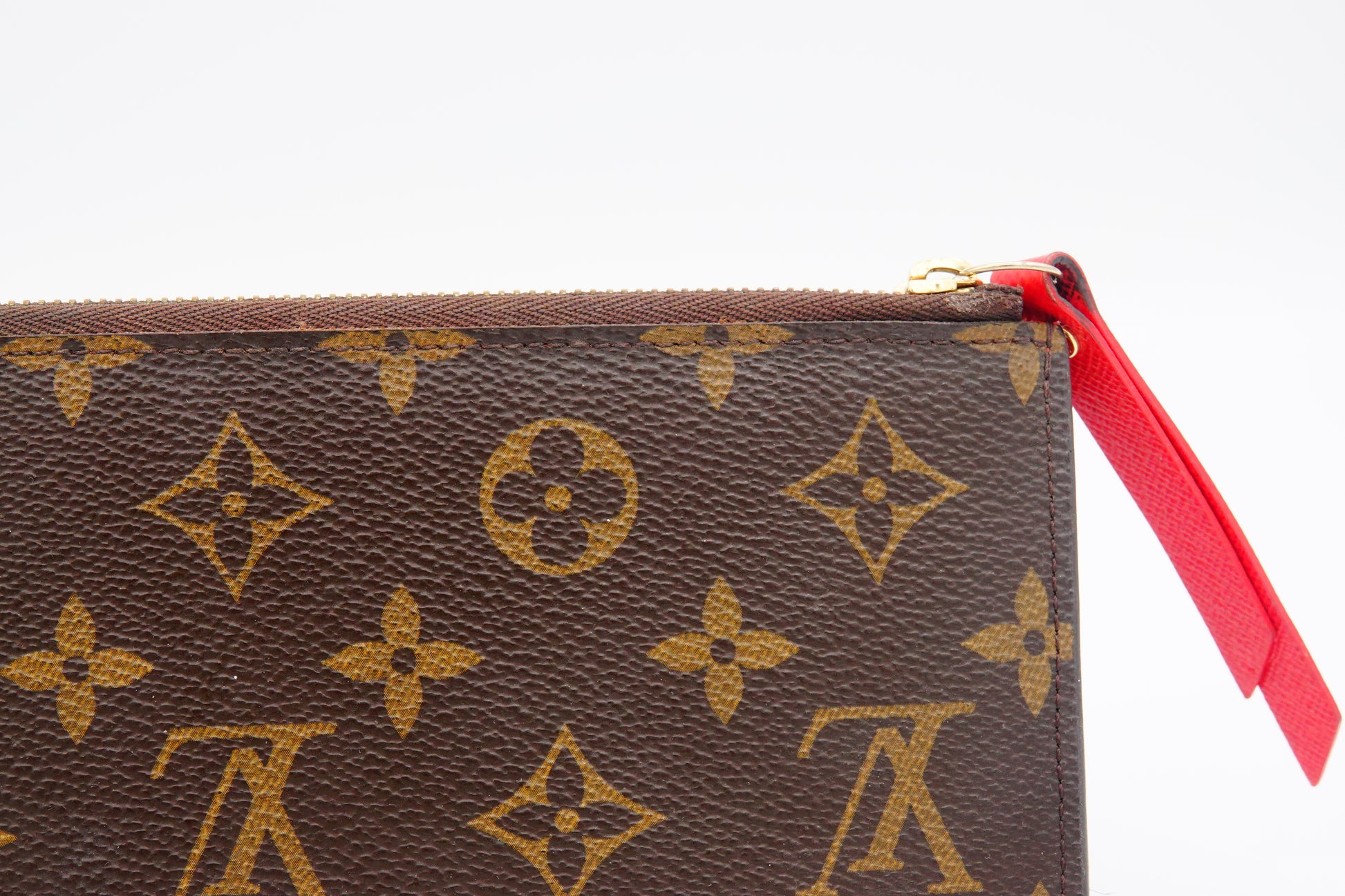 top edge Louis Vuitton Brown Canvas Monogram Adele Coquelicot Wallet Red