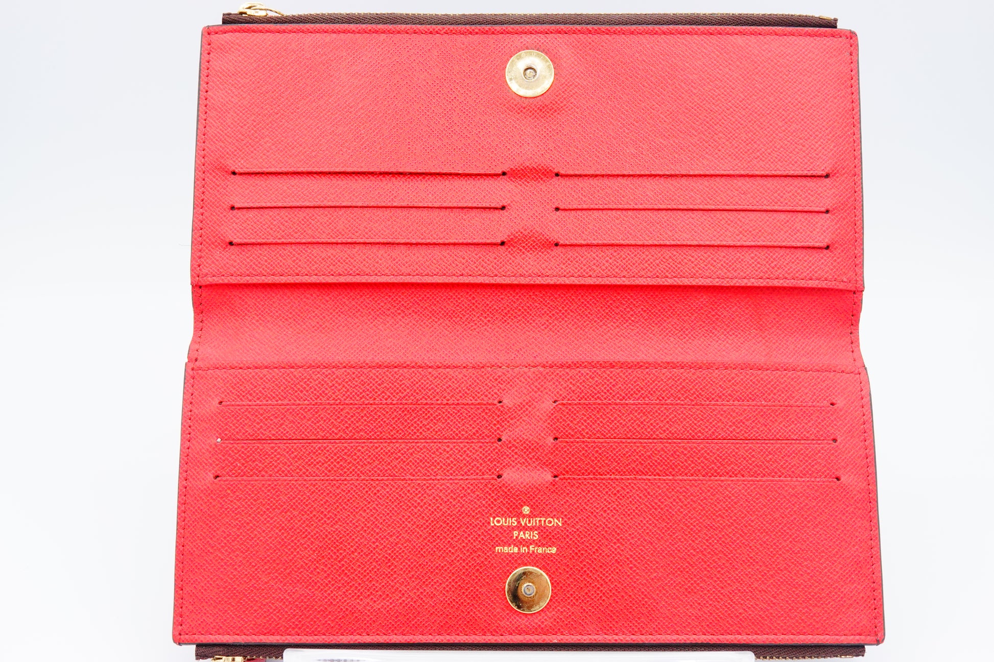 full interior Louis Vuitton Brown Canvas Monogram Adele Coquelicot Wallet Red