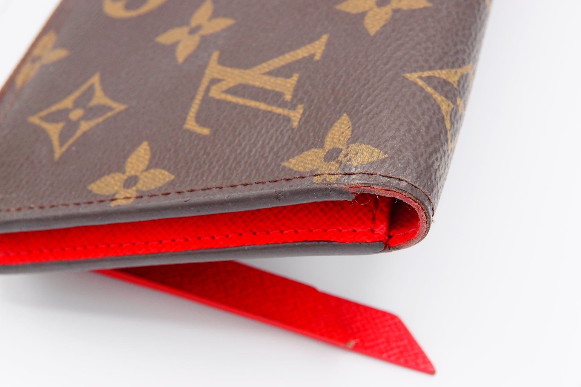 corner Louis Vuitton Brown Canvas Monogram Adele Coquelicot Wallet Red