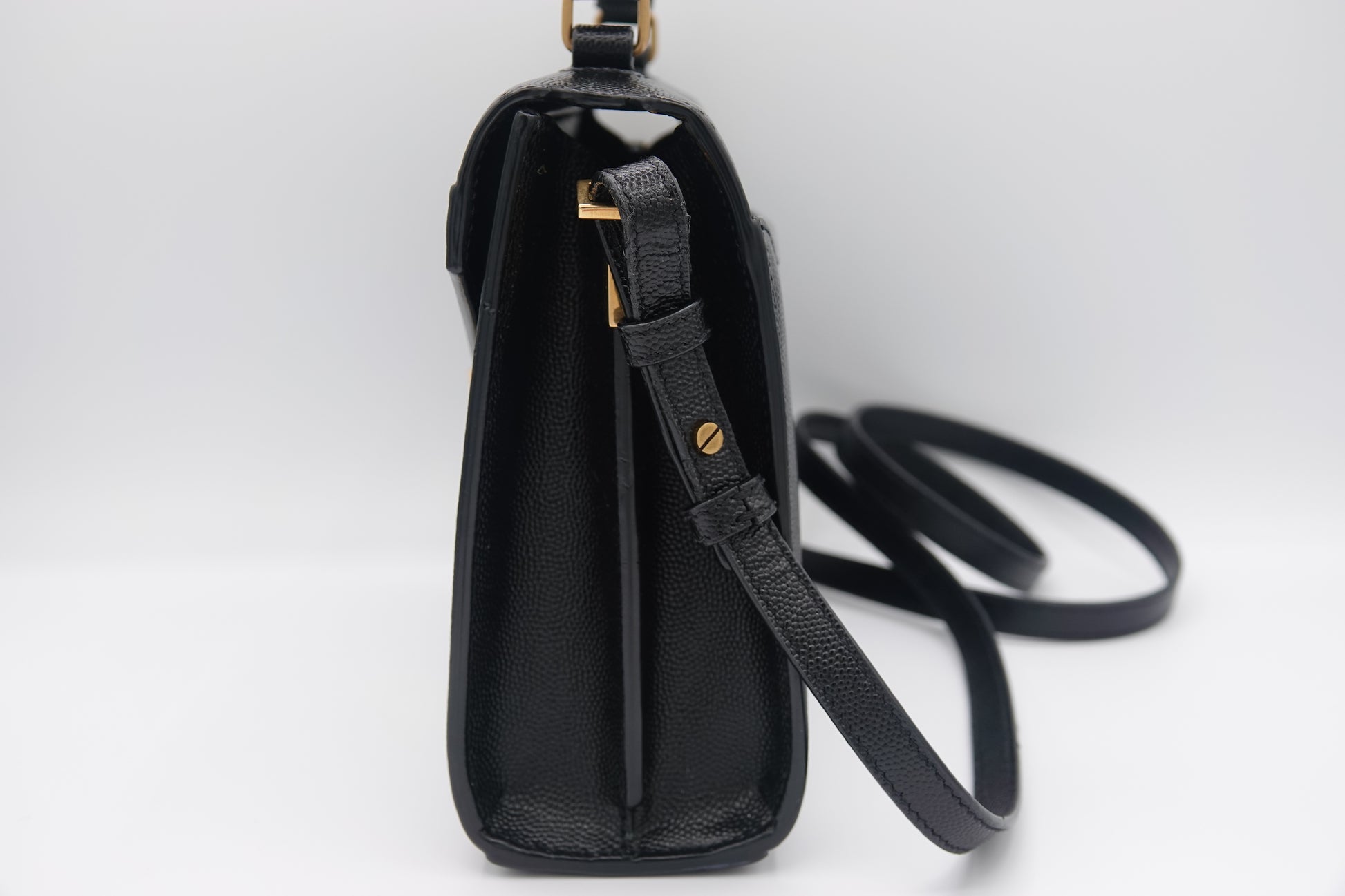 side Saint Laurent Grain De Poudre Mini Classic Cassandra Top Handle Black