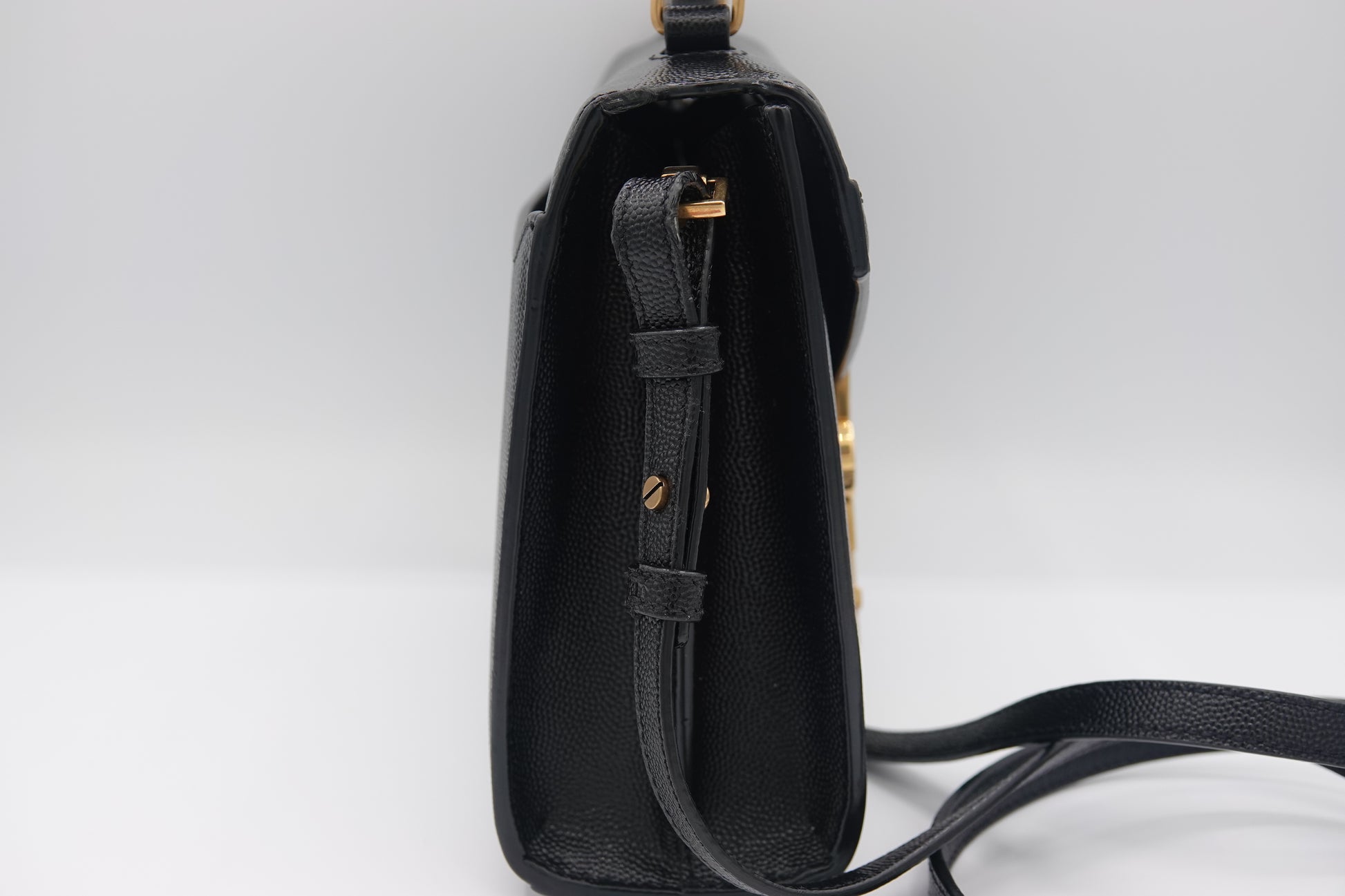 side Saint Laurent Grain De Poudre Mini Classic Cassandra Top Handle Black