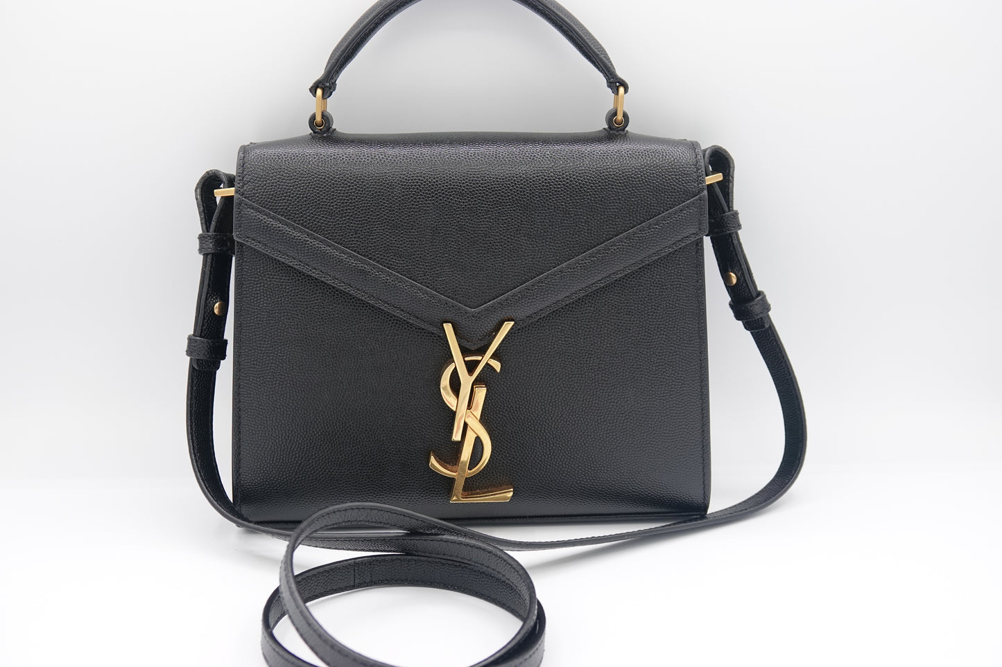 front Saint Laurent Grain De Poudre Mini Classic Cassandra Top Handle Black