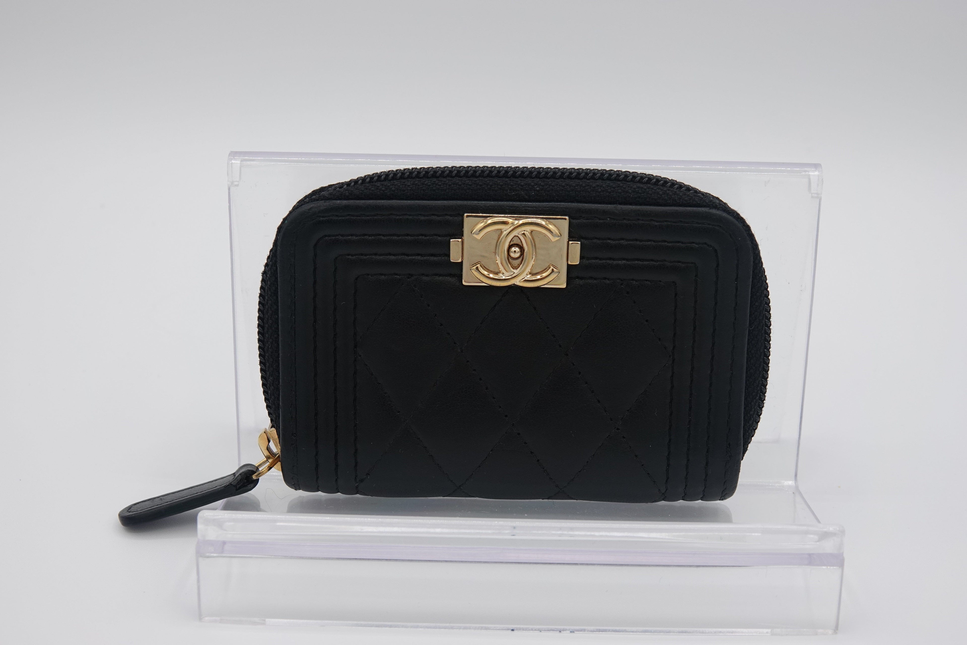 black leather wallet gold hardware