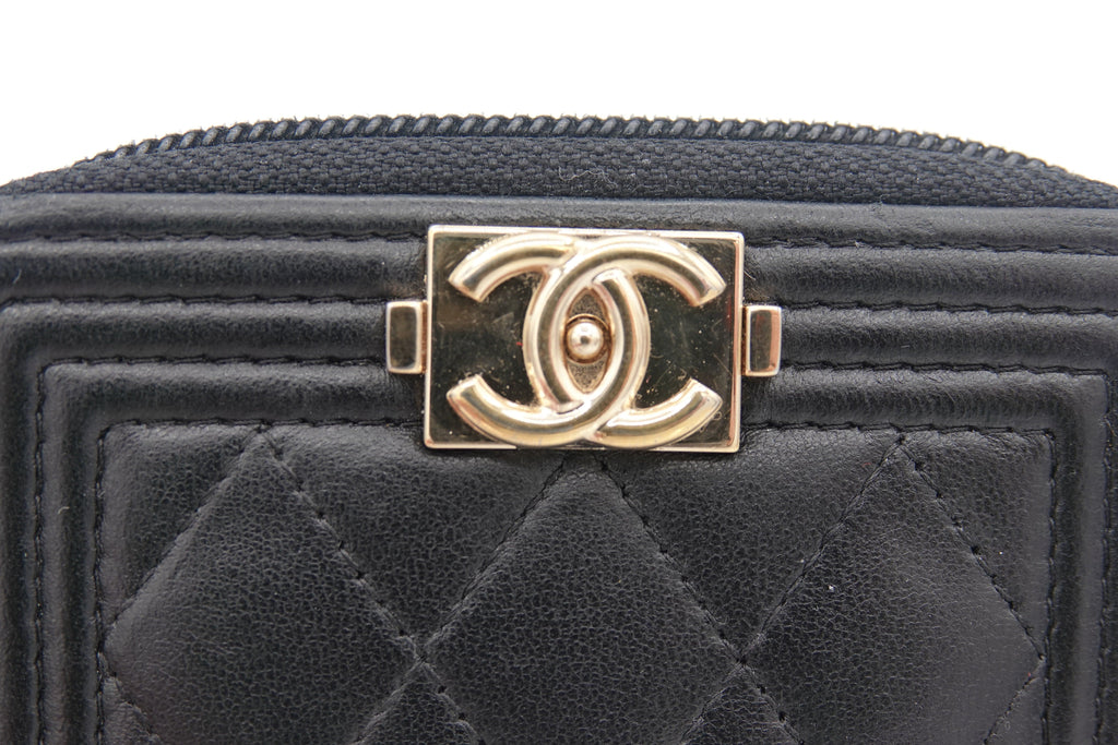 Chanel Boy Zip Around Coin Purse Wallet – Black Quilted Lambskin | Pre-Owned