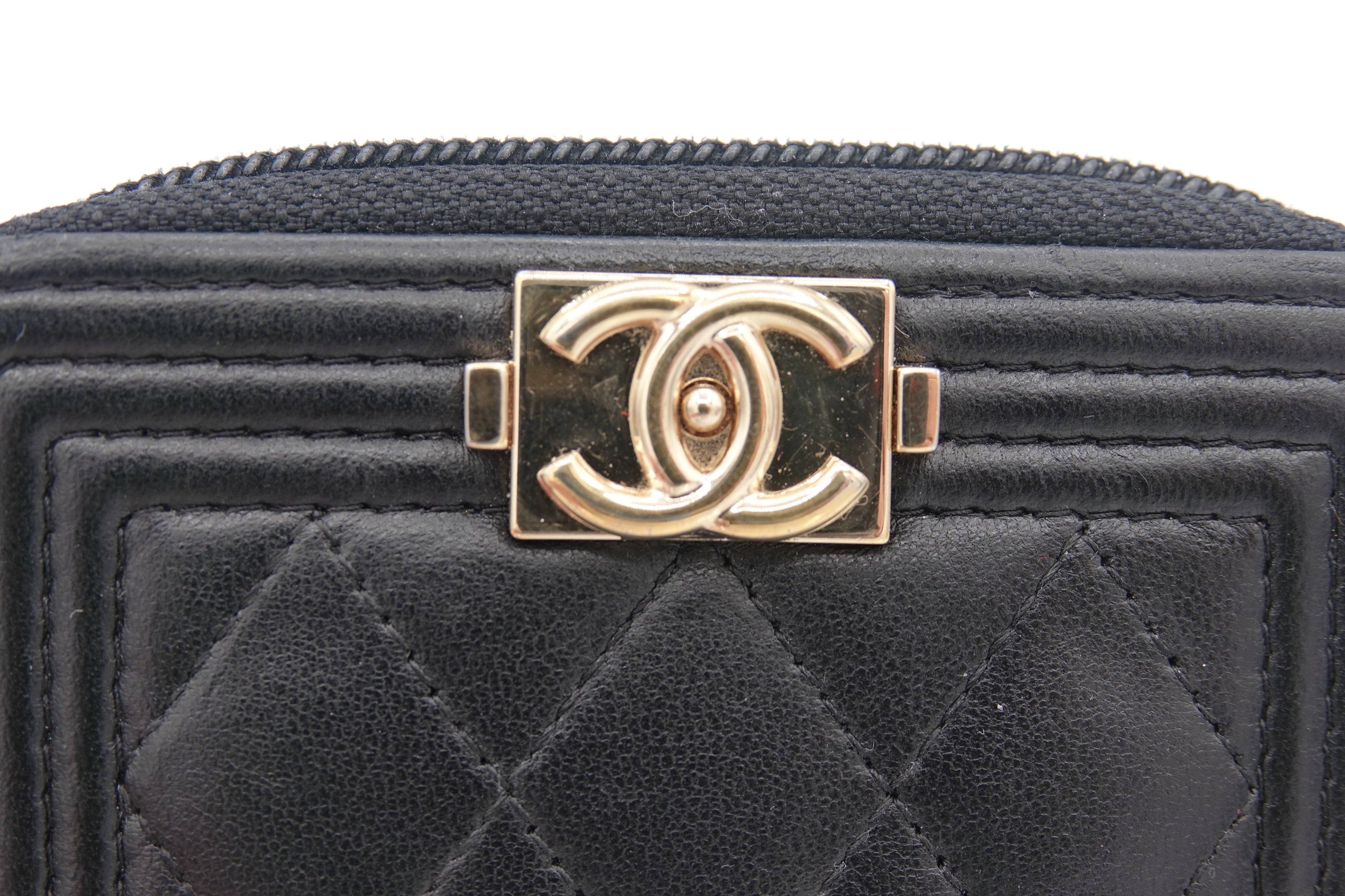 Chanel Boy Zip Around Coin Purse Wallet – Black Quilted Lambskin | Pre-Owned