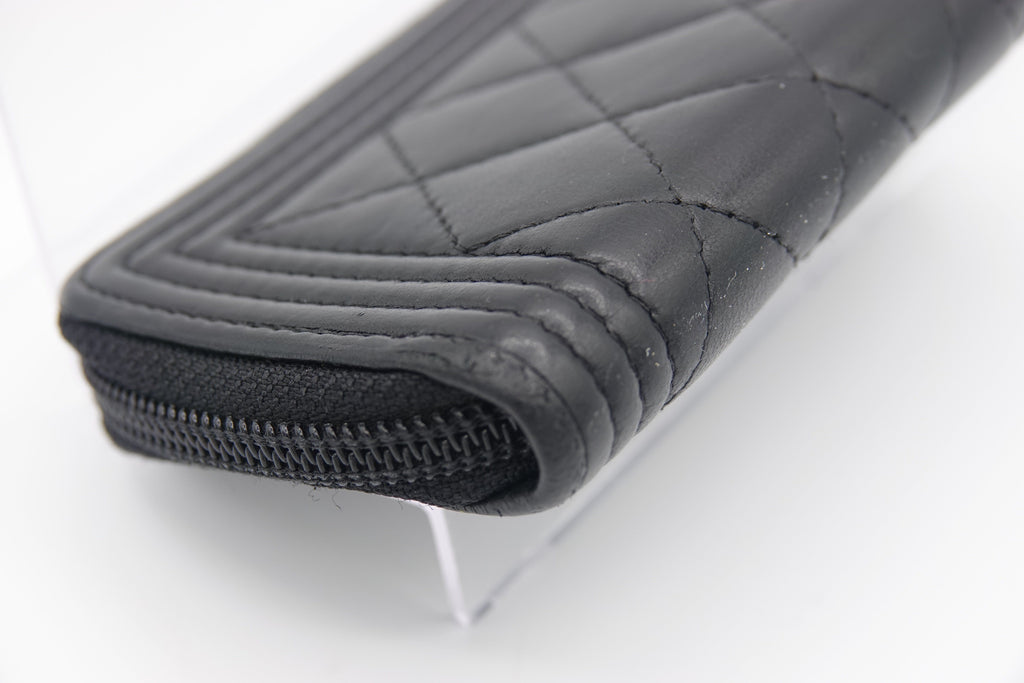 Chanel Boy Zip Around Coin Purse Wallet – Black Quilted Lambskin | Pre-Owned