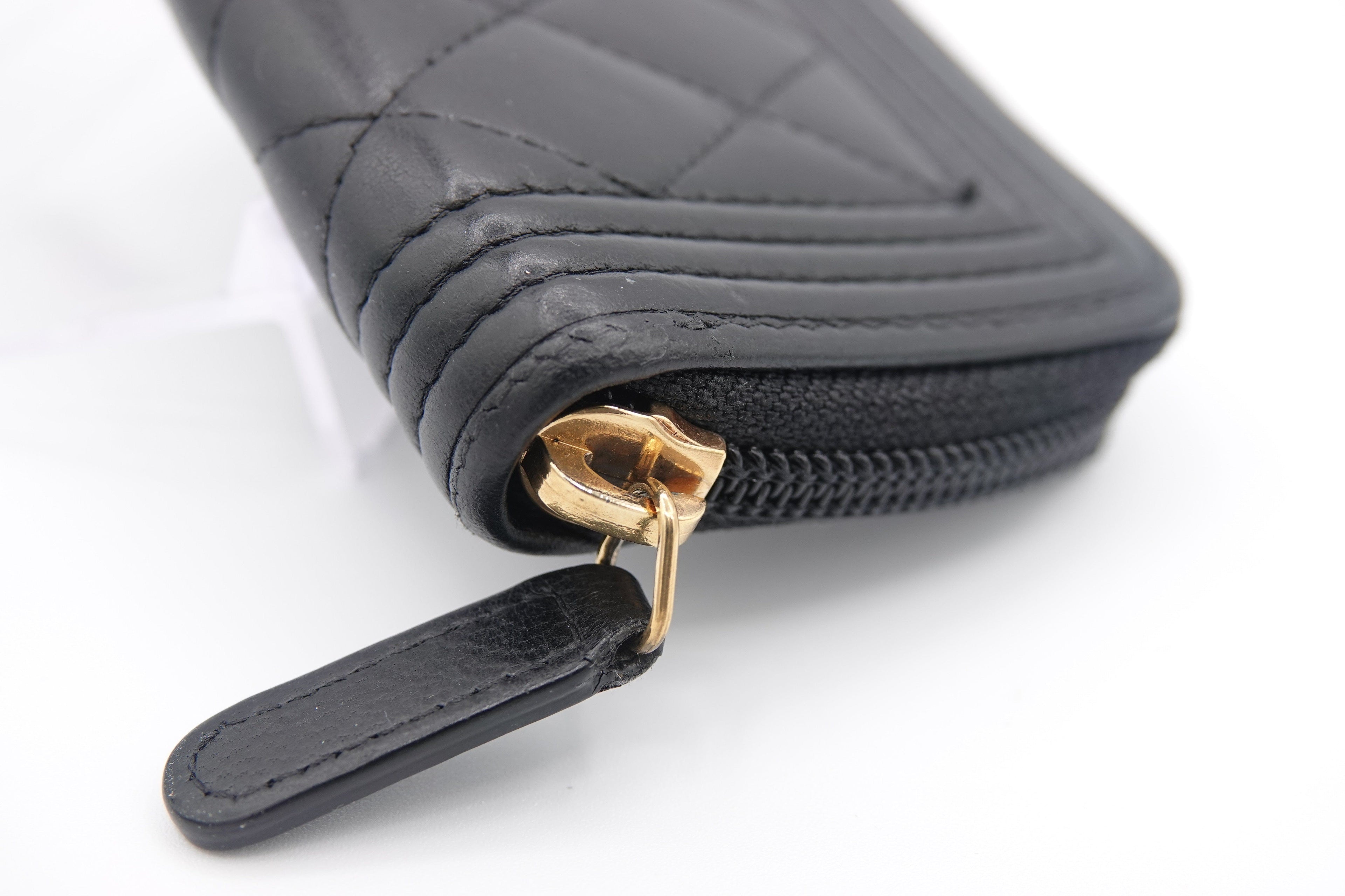 Chanel Boy Zip Around Coin Purse Wallet – Black Quilted Lambskin | Pre-Owned
