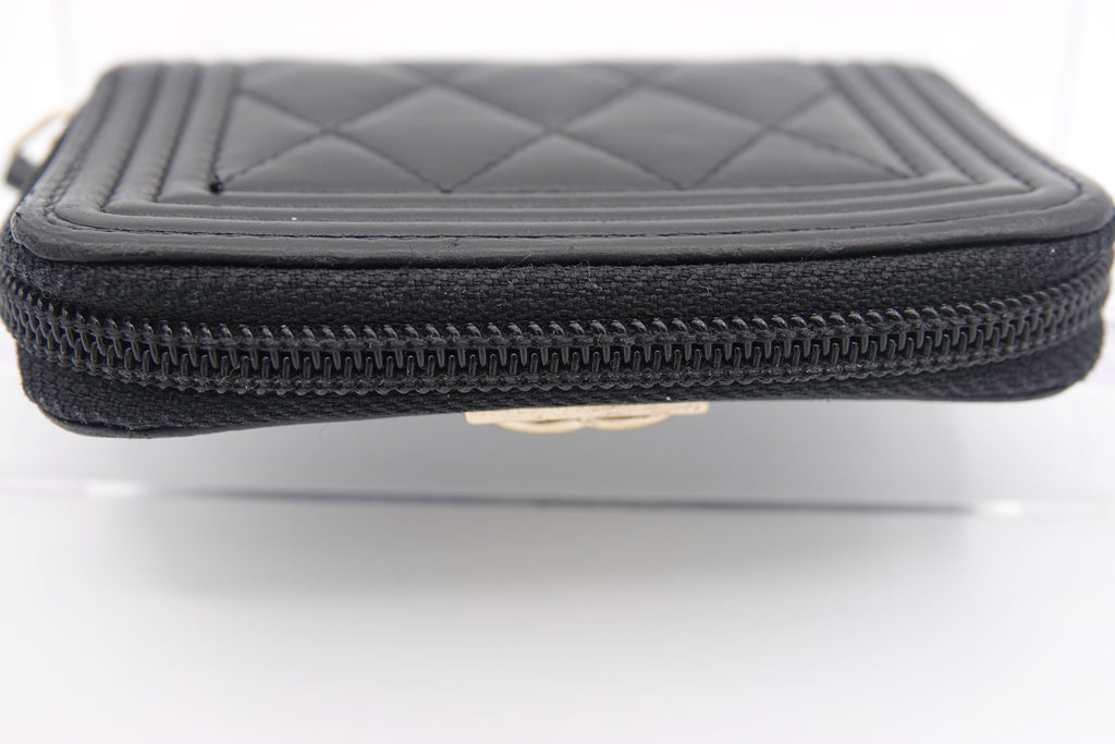 Chanel Boy Zip Around Coin Purse Wallet – Black Quilted Lambskin | Pre-Owned