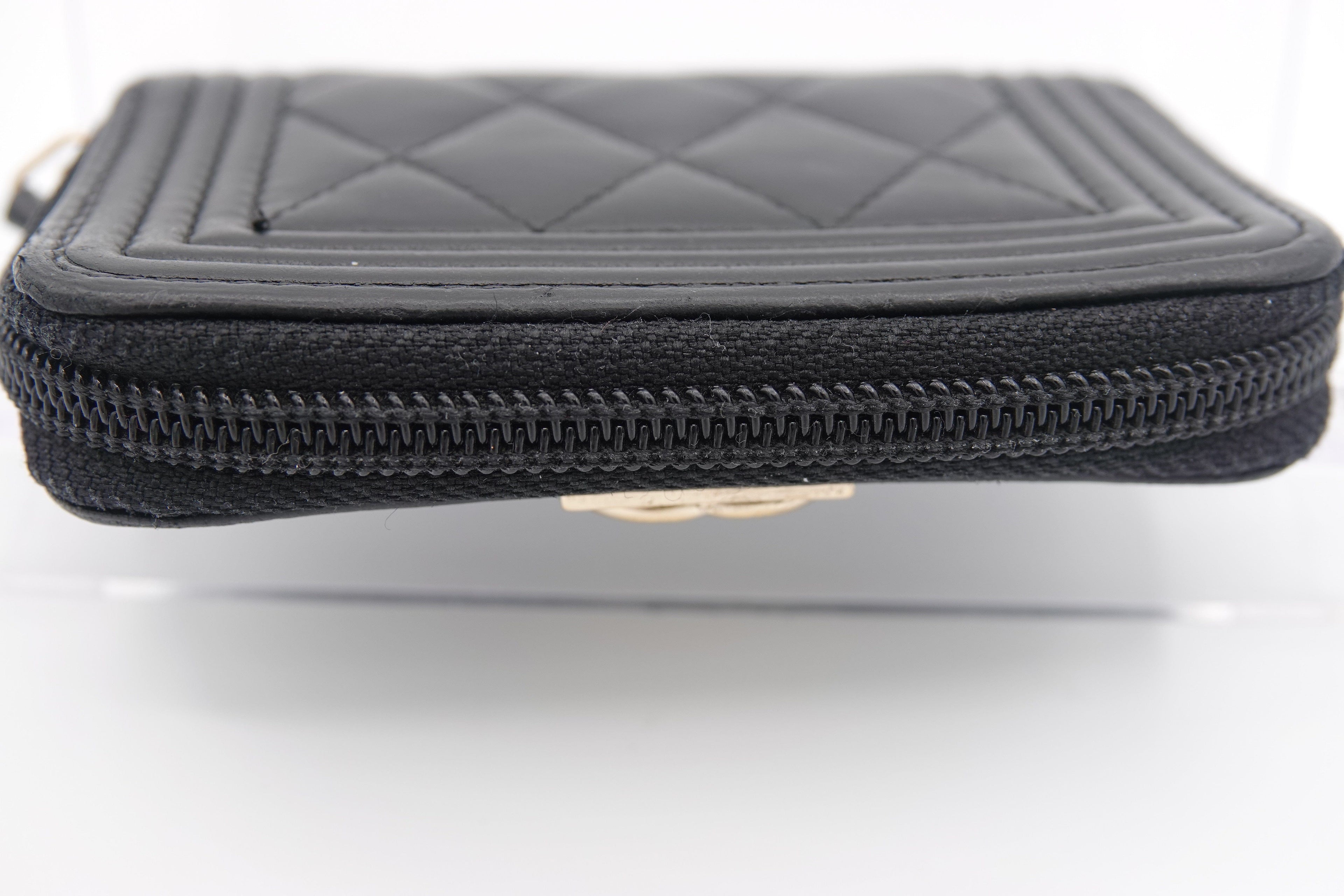 Chanel Boy Zip Around Coin Purse Wallet – Black Quilted Lambskin | Pre-Owned