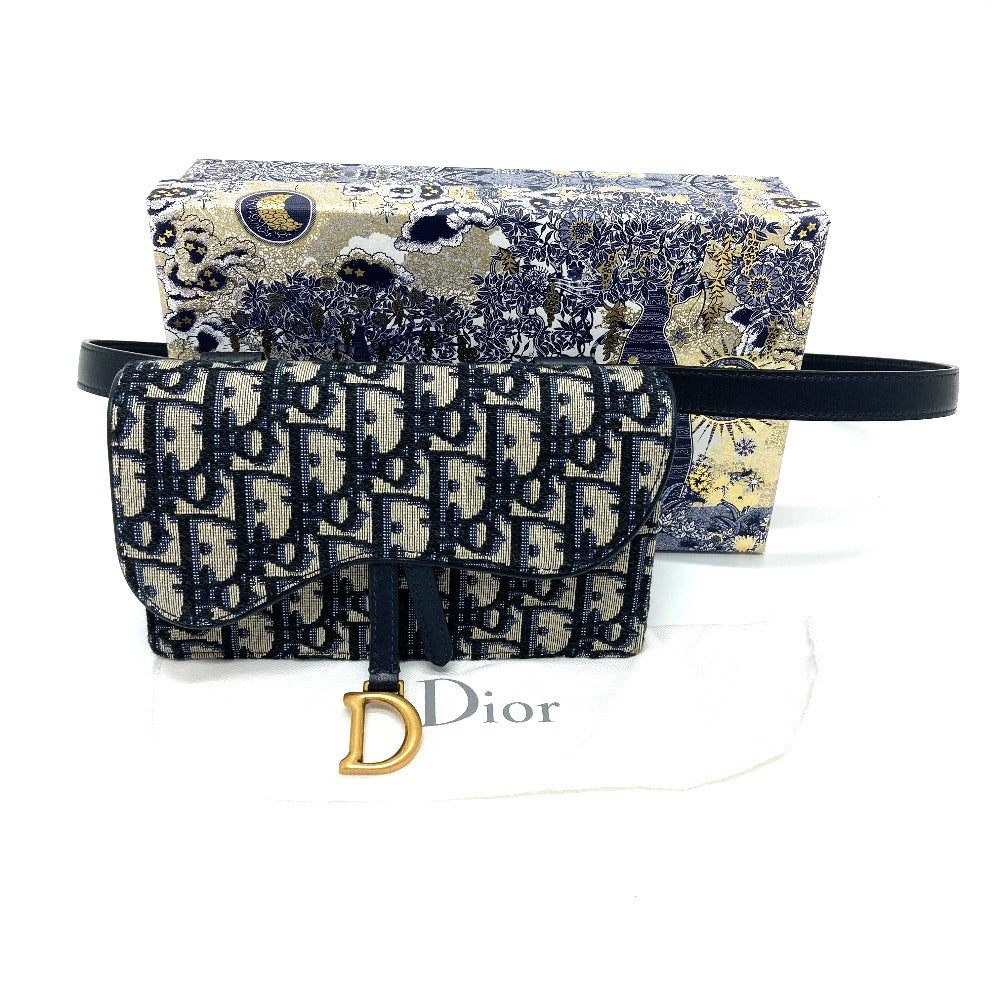 box Christian Dior Oblique Saddle Belt Bag Blue
