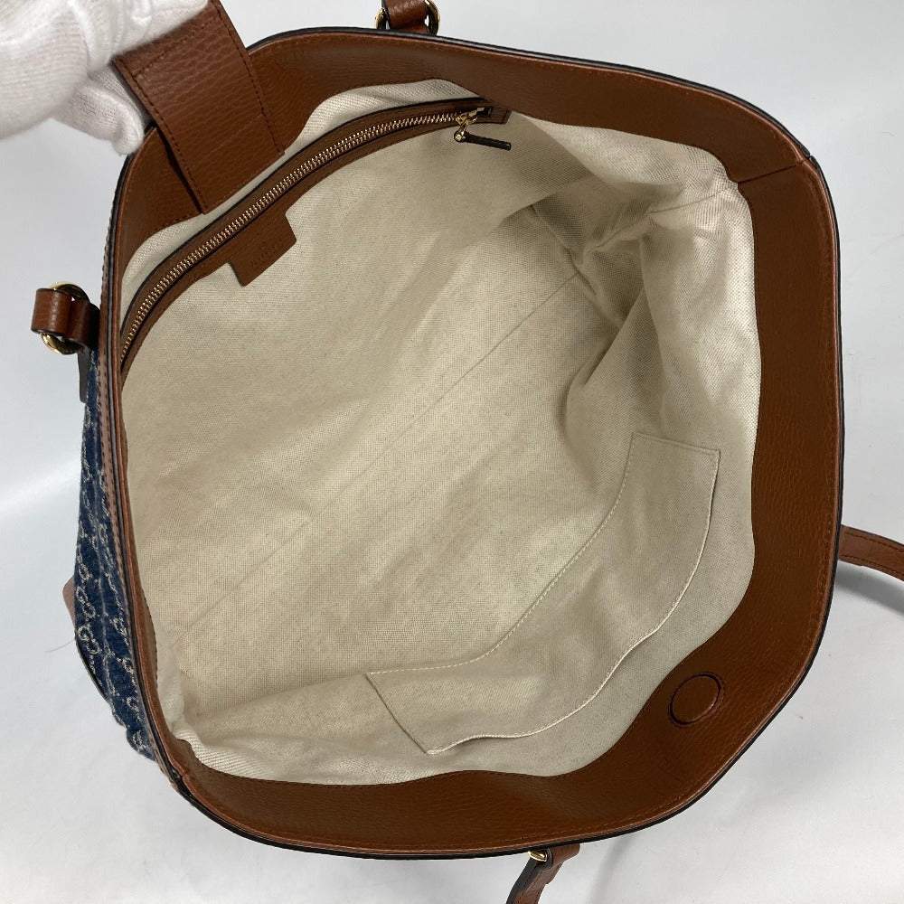 interior Gucci New Denim GG Monogram Medium Ophidia Shopping Tote Blue Tea Cuir