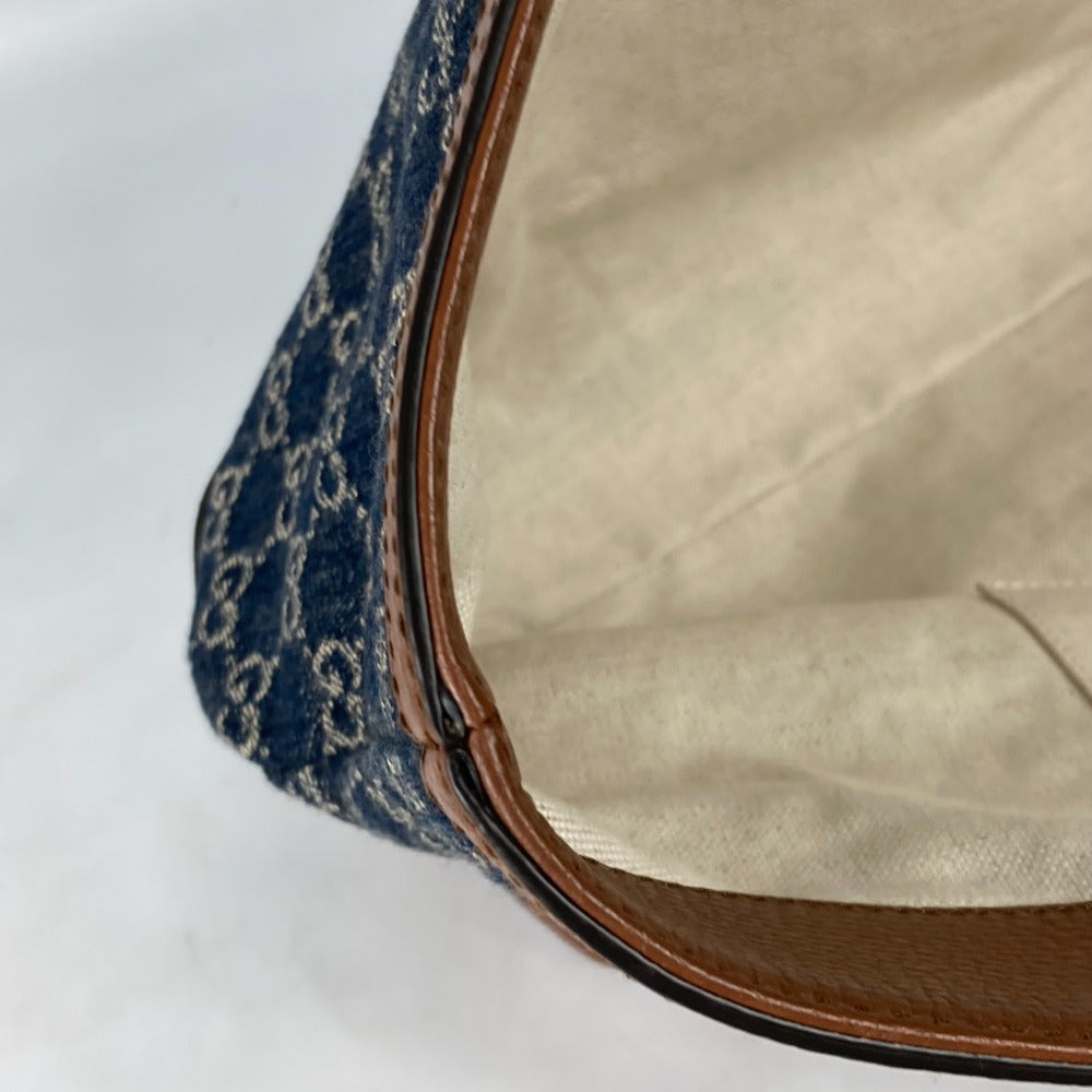 top edge Gucci New Denim GG Monogram Medium Ophidia Shopping Tote Blue Tea Cuir