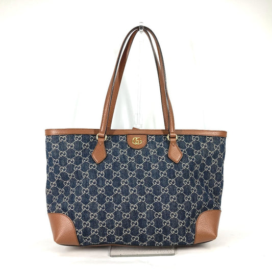 Gucci New Denim GG Monogram Medium Ophidia Shopping Tote Blue Tea Cuir