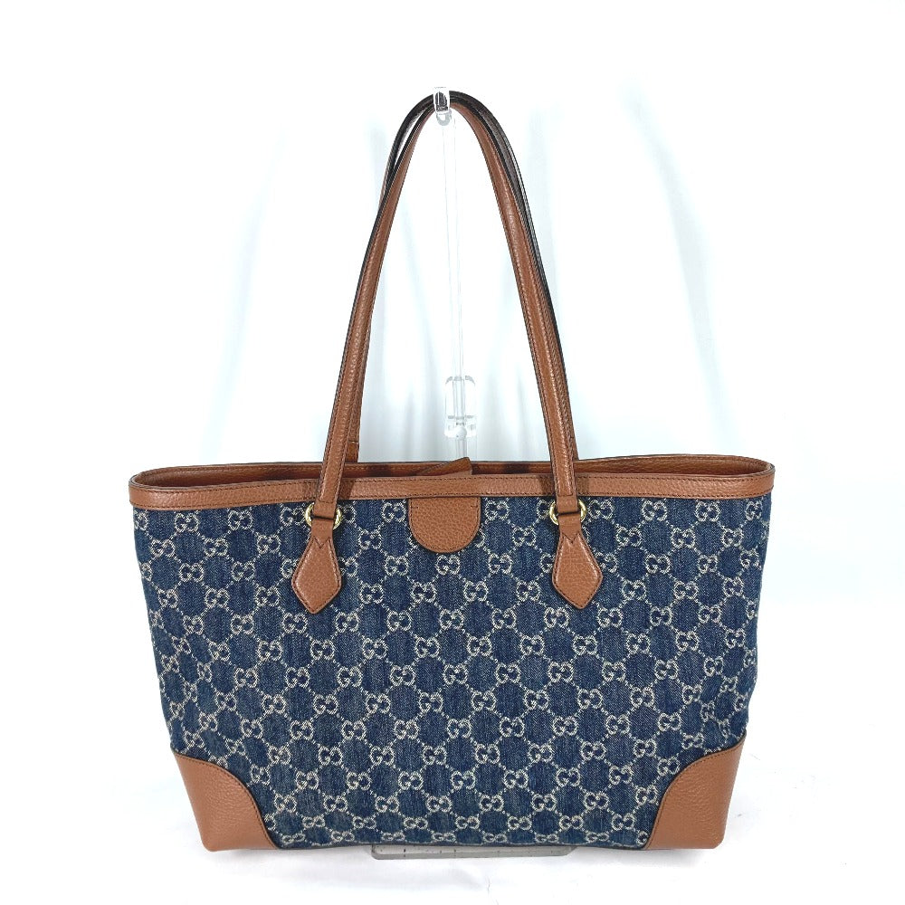 back Gucci New Denim GG Monogram Medium Ophidia Shopping Tote Blue Tea Cuir