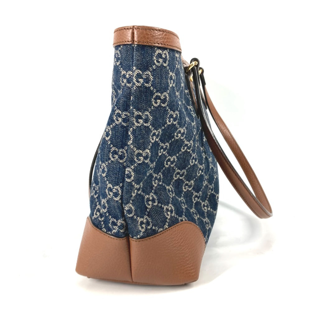 side Gucci New Denim GG Monogram Medium Ophidia Shopping Tote Blue Tea Cuir