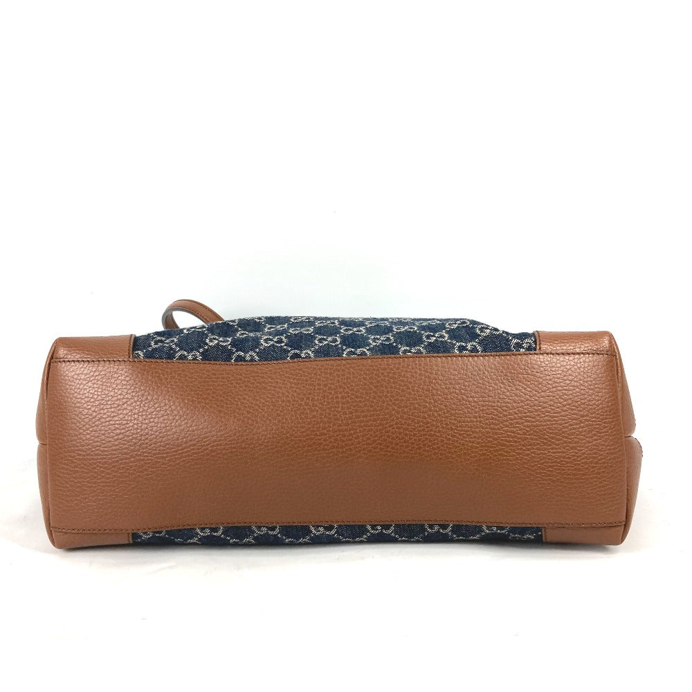 bottom Gucci New Denim GG Monogram Medium Ophidia Shopping Tote Blue Tea Cuir